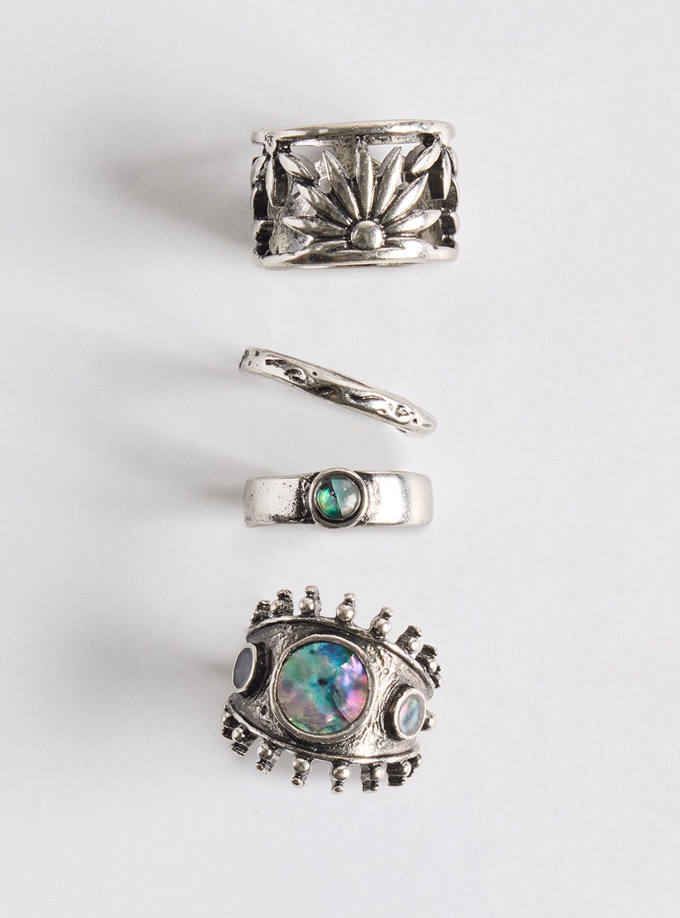 Plus Size Antique Floral Ring Set, SILVER, hi-res