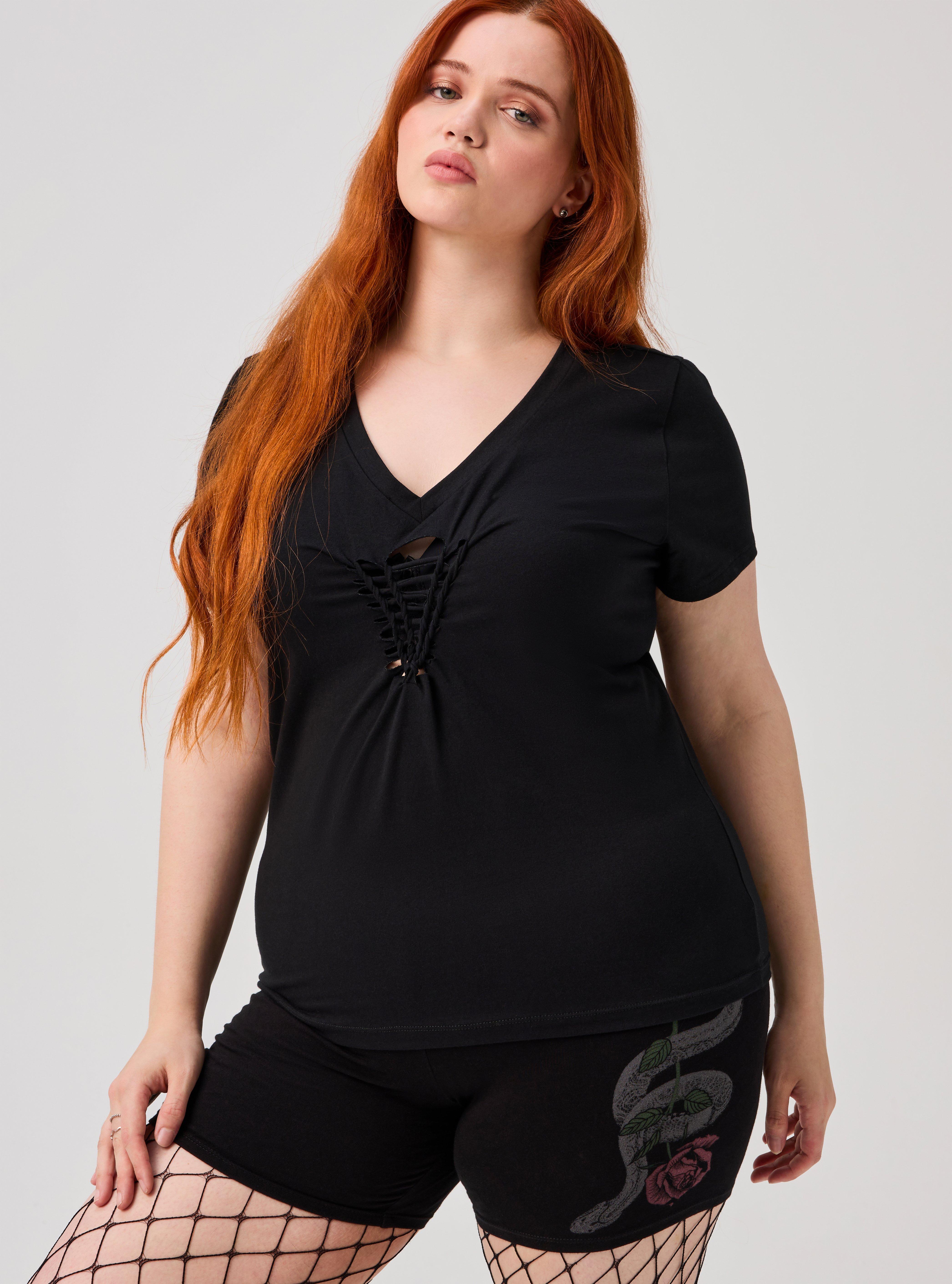 Nightfall Braided V-Neck Tee, DEEP BLACK, hi-res