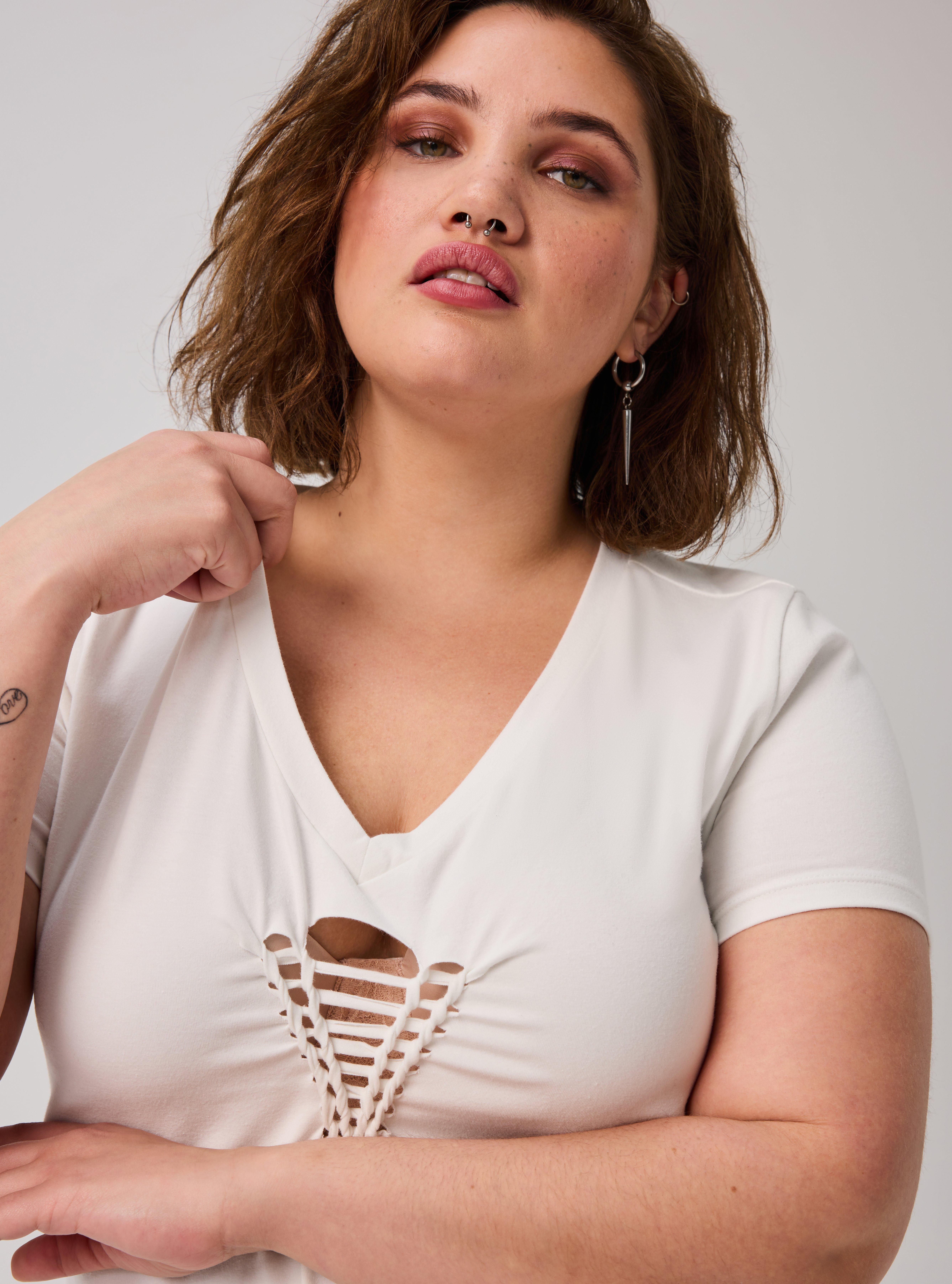 Nightfall Braided V-Neck Tee, BLANC DE BLANC, alternate