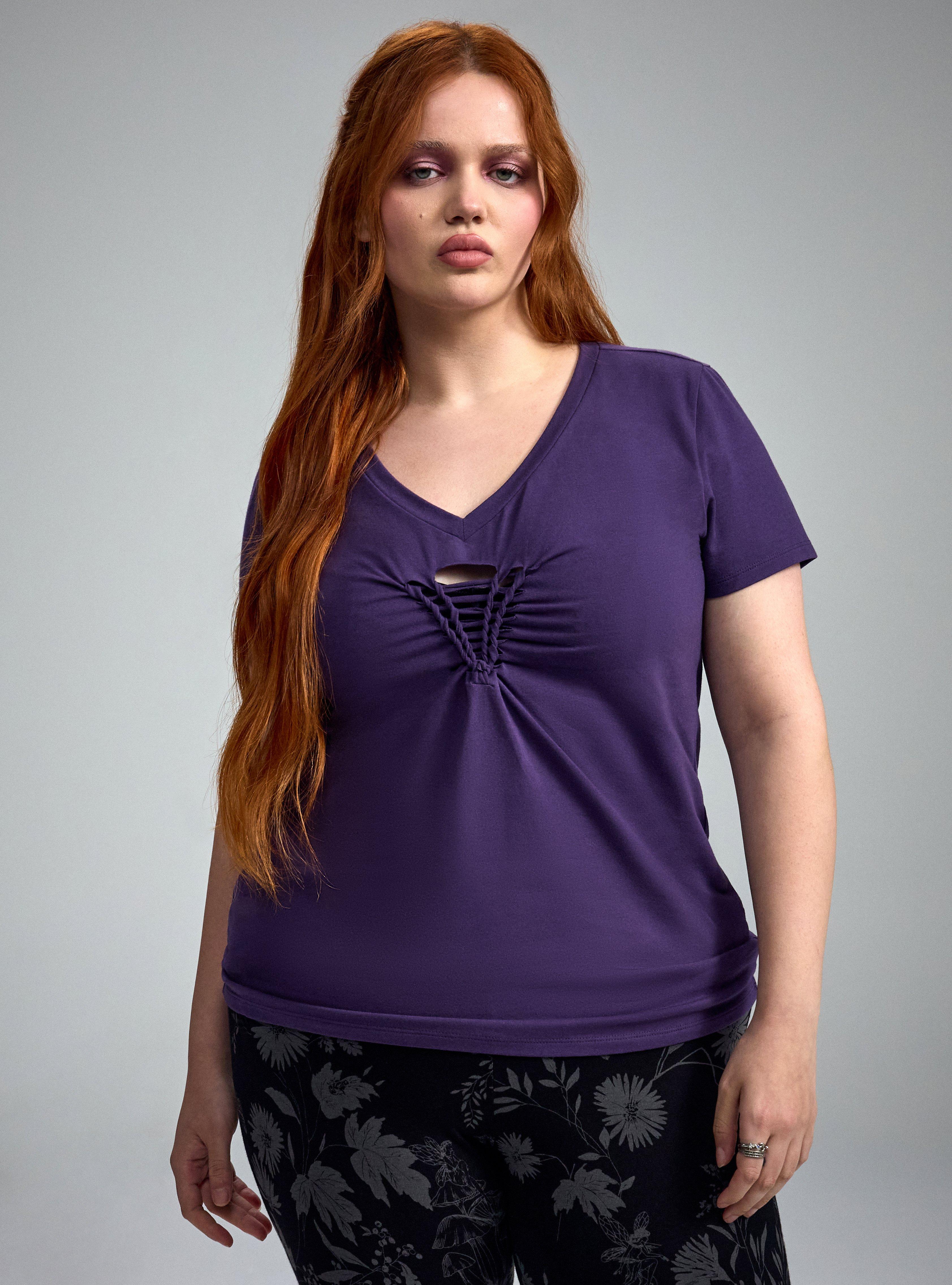 Nightfall Braided V-Neck Tee, GOTHIC GRAPE, hi-res