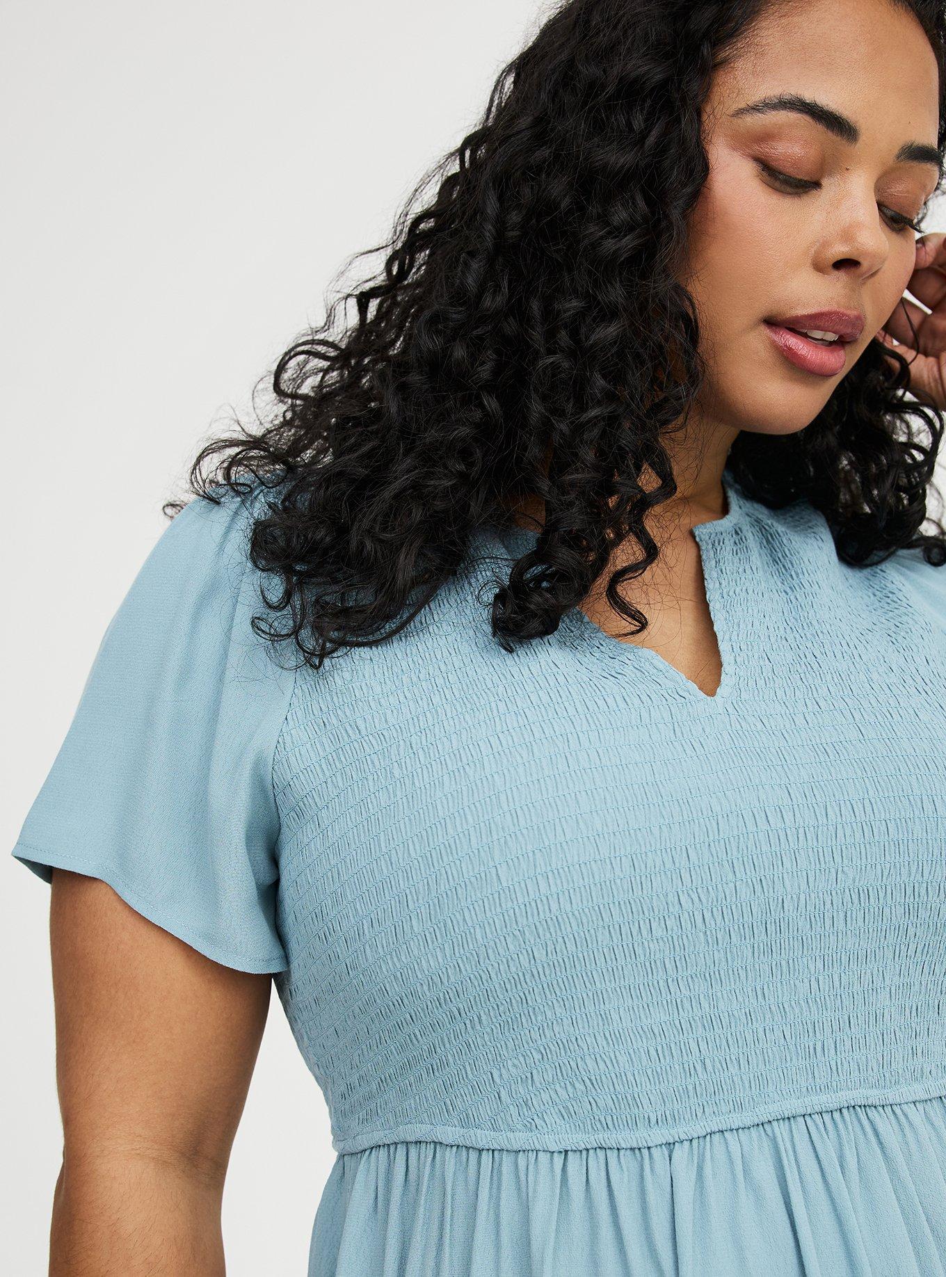 Flutter Sleeve Smocked Babydoll Top, STONE BLUE, alternate