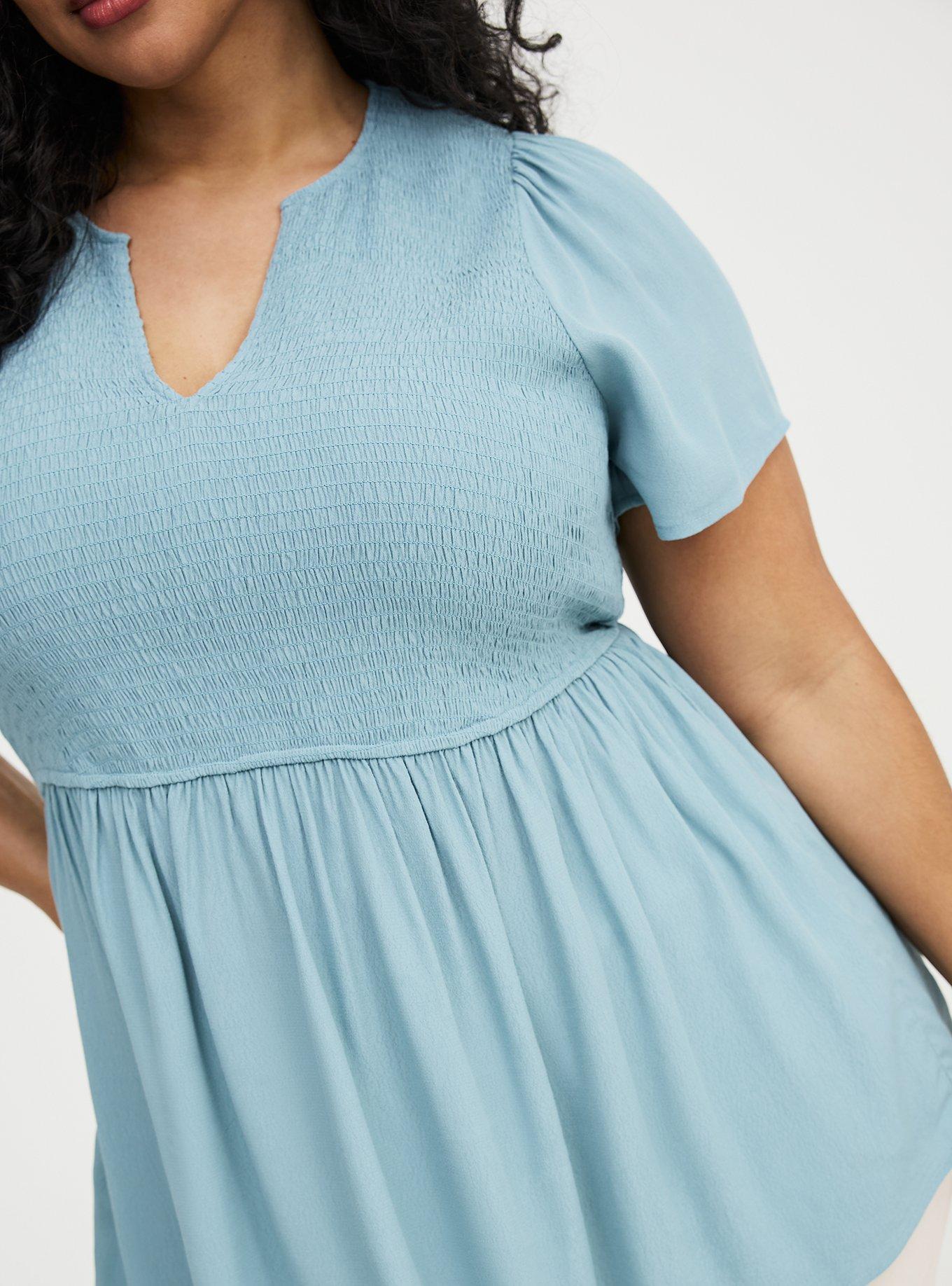 Flutter Sleeve Smocked Babydoll Top, STONE BLUE, alternate