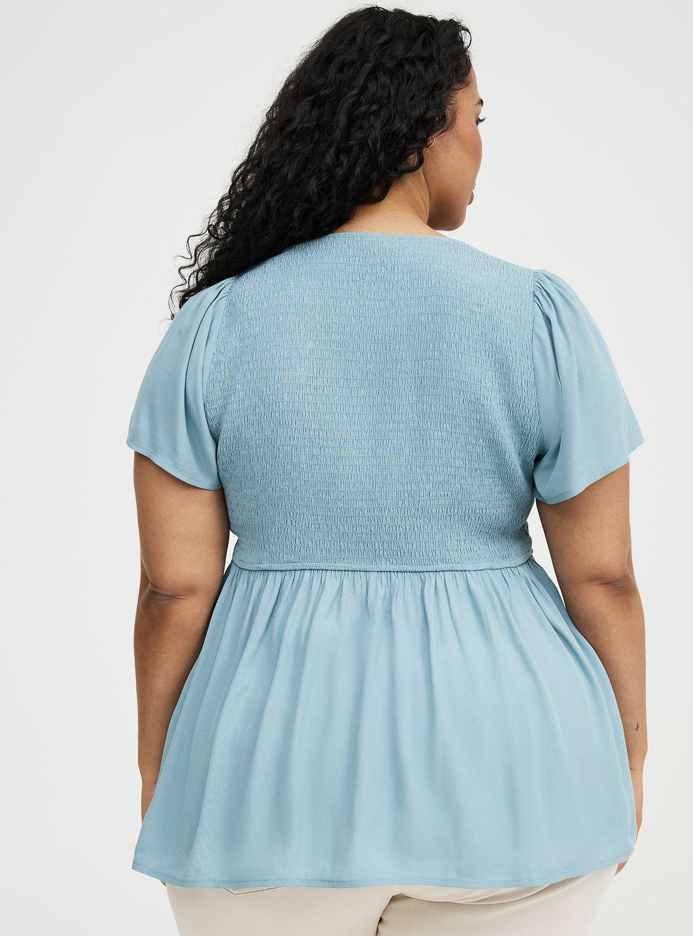 Flutter Sleeve Smocked Babydoll Top, STONE BLUE, alternate