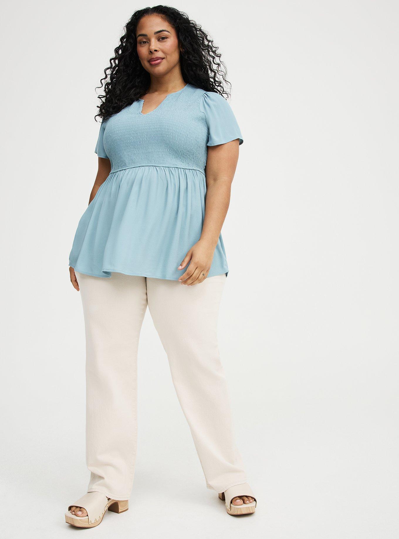 Flutter Sleeve Smocked Babydoll Top, STONE BLUE, alternate