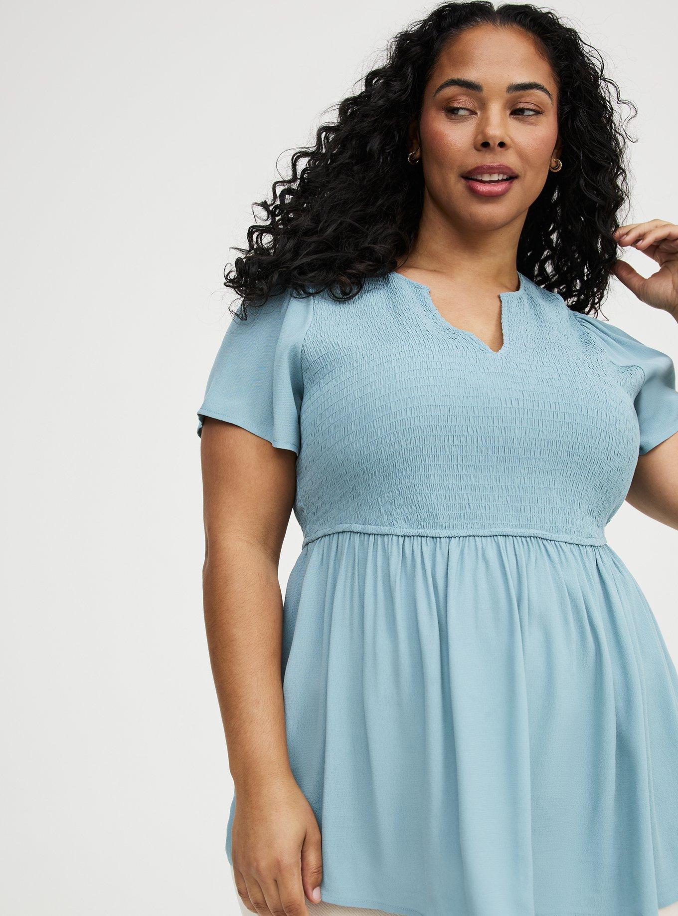 Flutter Sleeve Smocked Babydoll Top, STONE BLUE, alternate