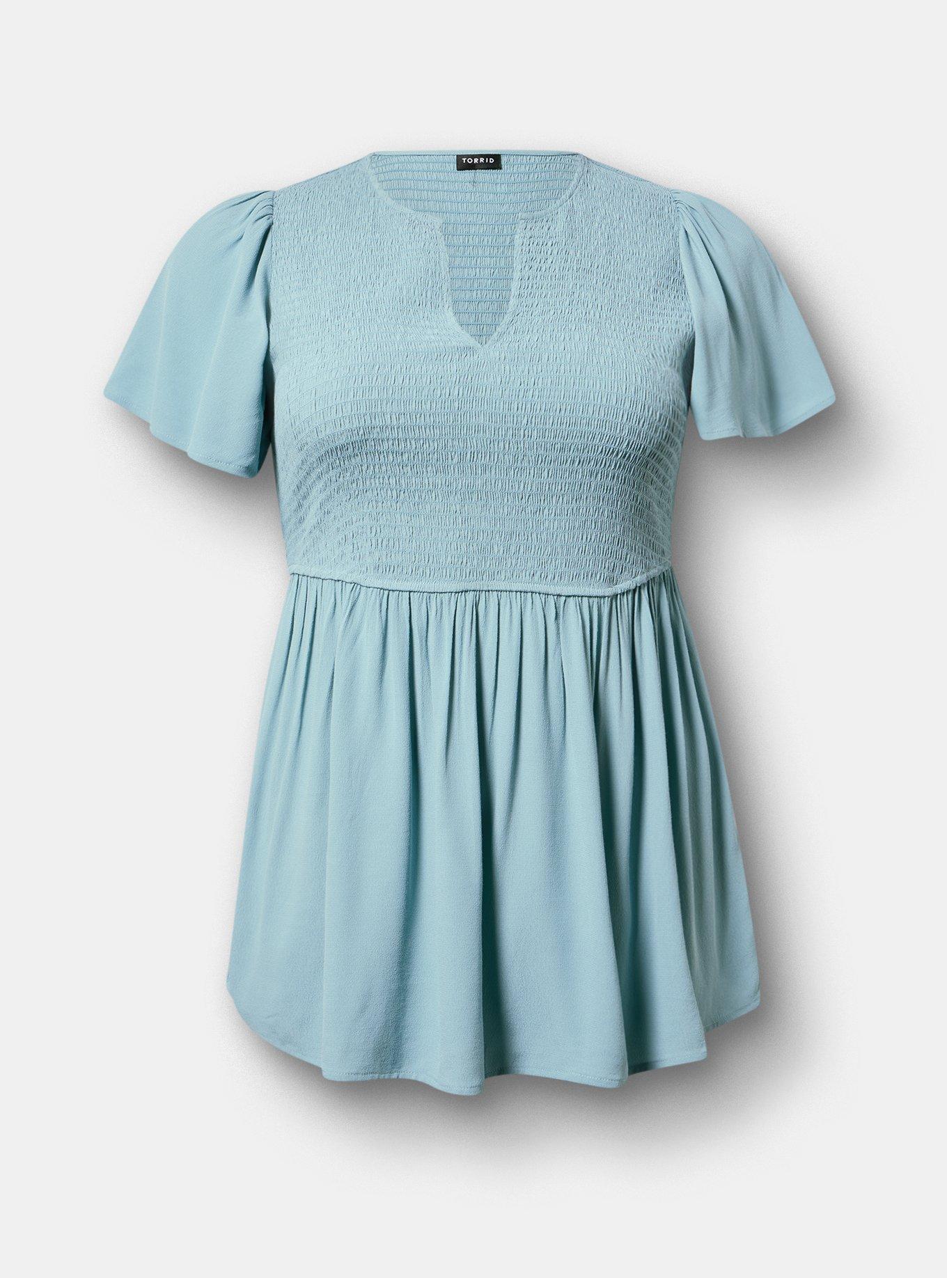 Flutter Sleeve Smocked Babydoll Top, STONE BLUE, hi-res