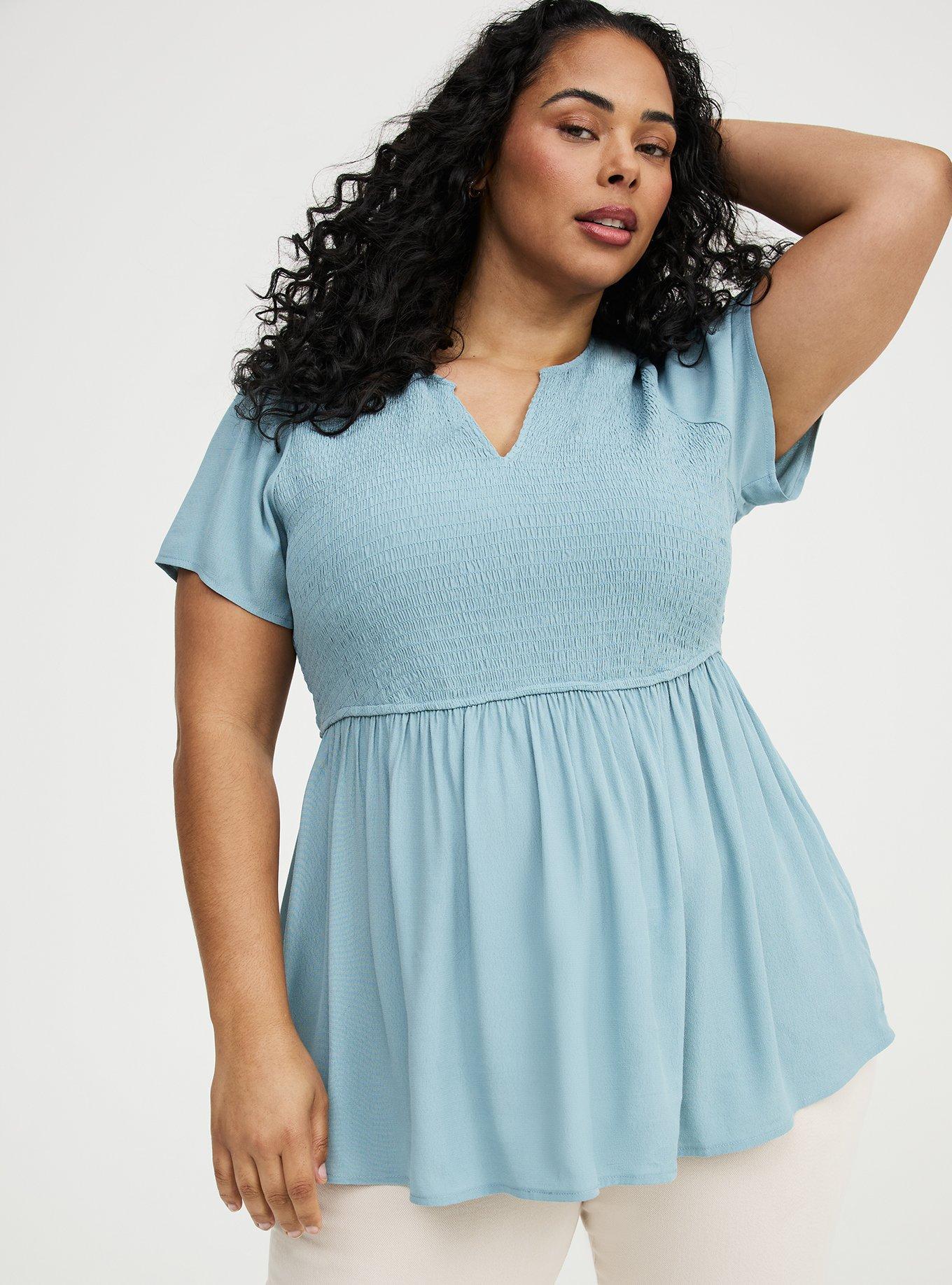 Flutter Sleeve Smocked Babydoll Top, STONE BLUE, hi-res