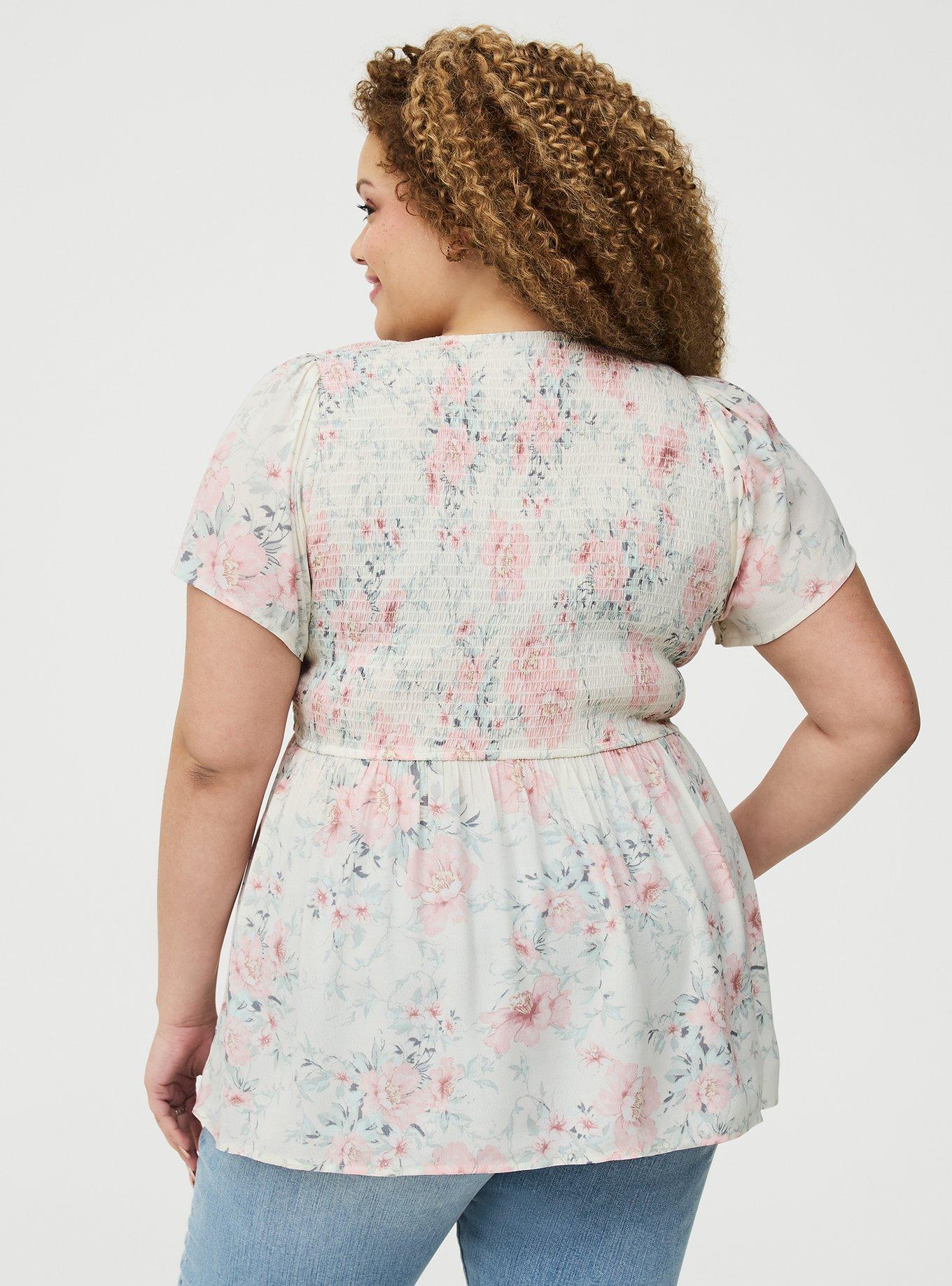 Flutter Sleeve Smocked Babydoll Top, LOLLA FLORAL IVORY, alternate