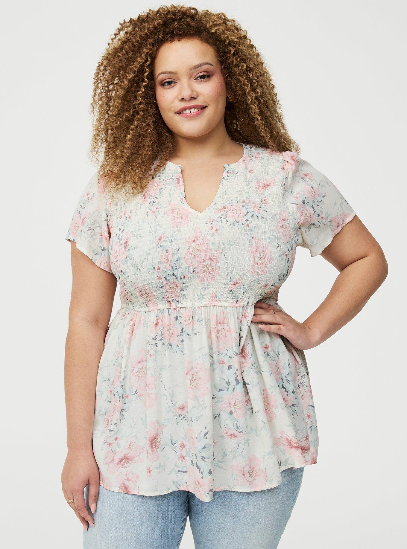 Flutter Sleeve Smocked Babydoll Top, LOLLA FLORAL IVORY, alternate