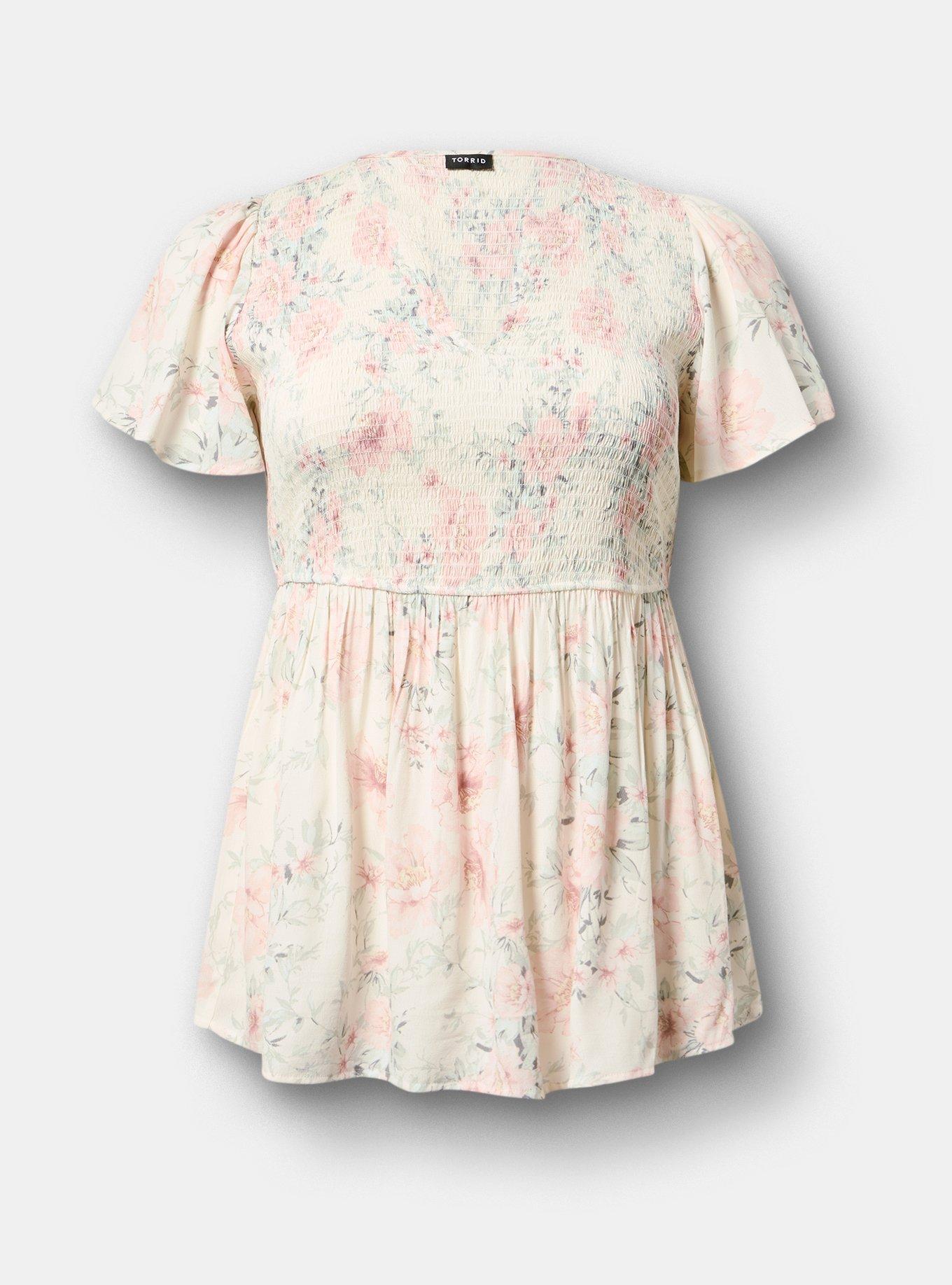 Flutter Sleeve Smocked Babydoll Top, LOLLA FLORAL IVORY, hi-res