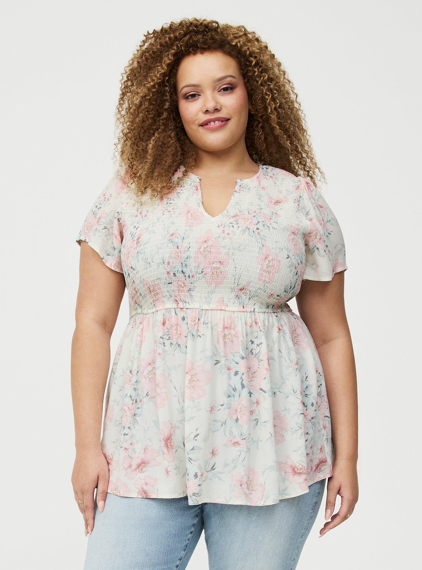 Flutter Sleeve Smocked Babydoll Top, LOLLA FLORAL IVORY, hi-res