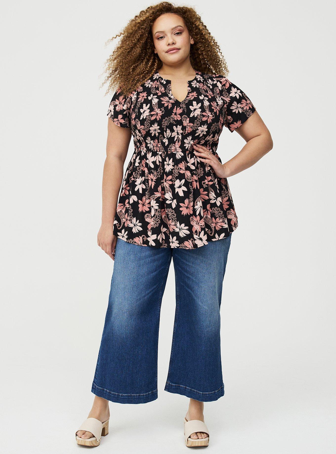 Flutter Sleeve Smocked Babydoll Top, BACKLIGHT PAISLEY FLORAL BLACK, alternate