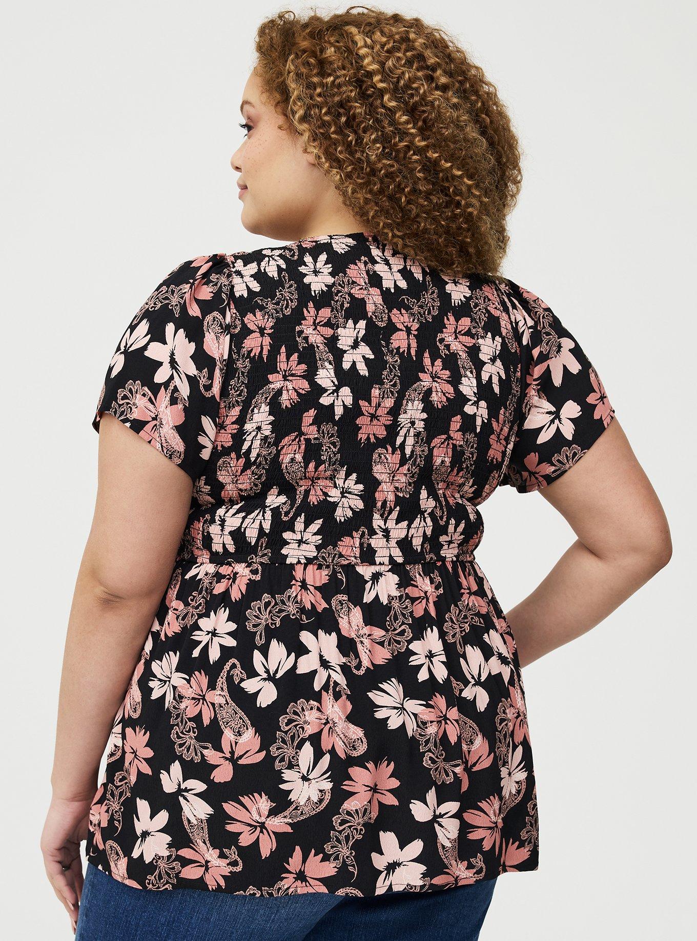 Flutter Sleeve Smocked Babydoll Top, BACKLIGHT PAISLEY FLORAL BLACK, alternate