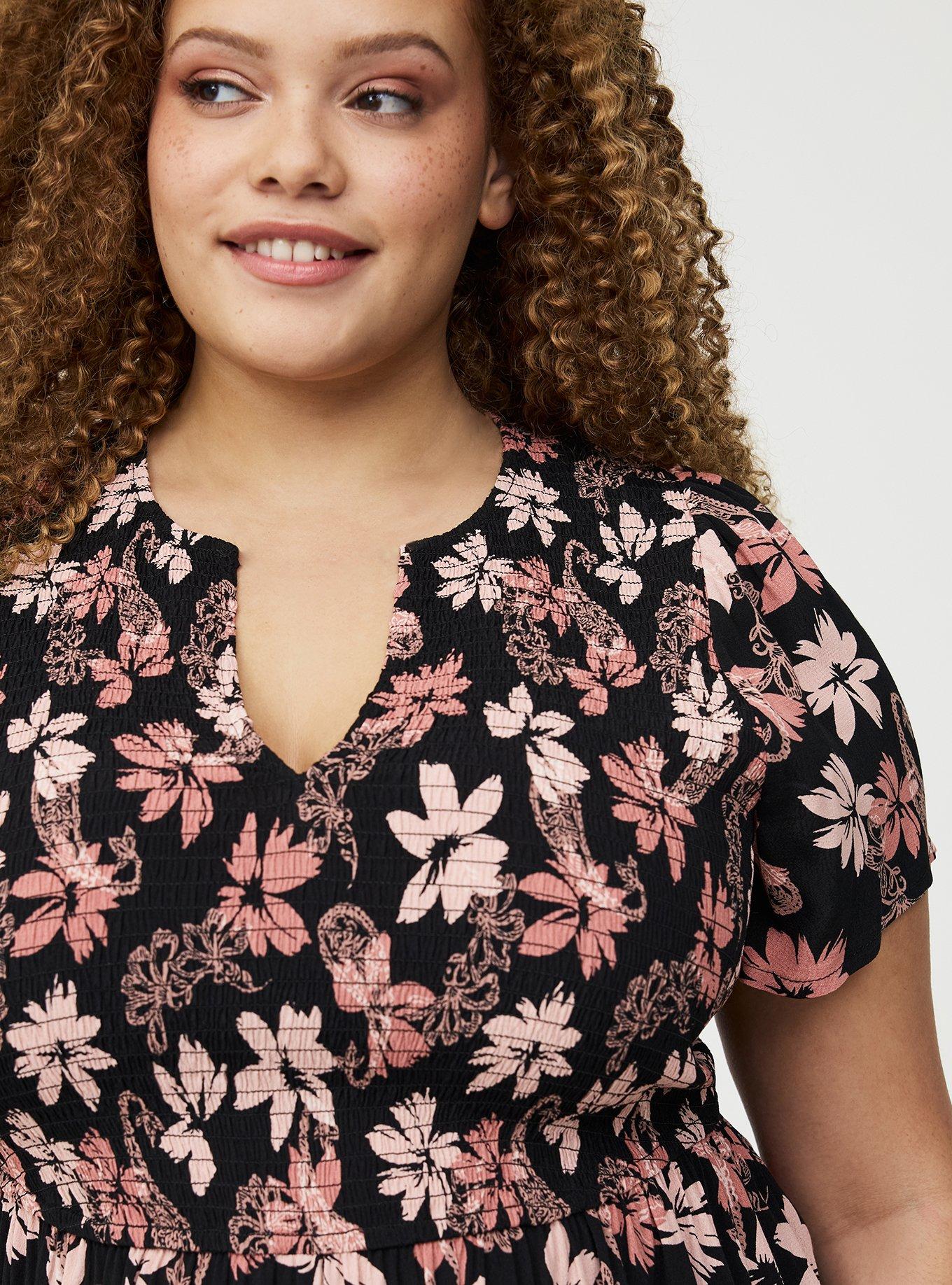 Flutter Sleeve Smocked Babydoll Top, BACKLIGHT PAISLEY FLORAL BLACK, alternate