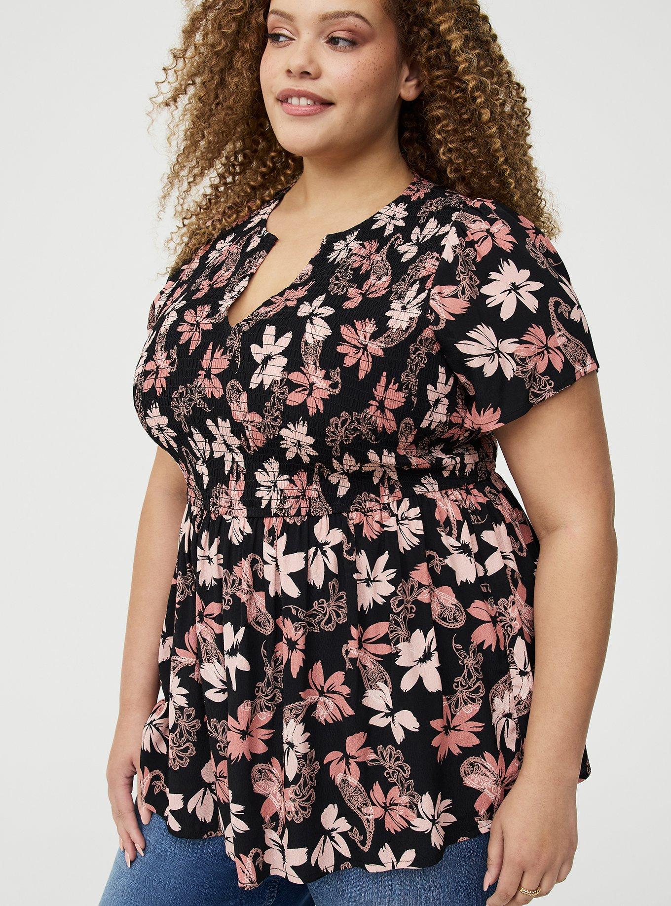 Flutter Sleeve Smocked Babydoll Top, BACKLIGHT PAISLEY FLORAL BLACK, alternate