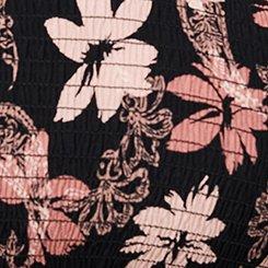 Flutter Sleeve Smocked Babydoll Top, BACKLIGHT PAISLEY FLORAL BLACK, swatch