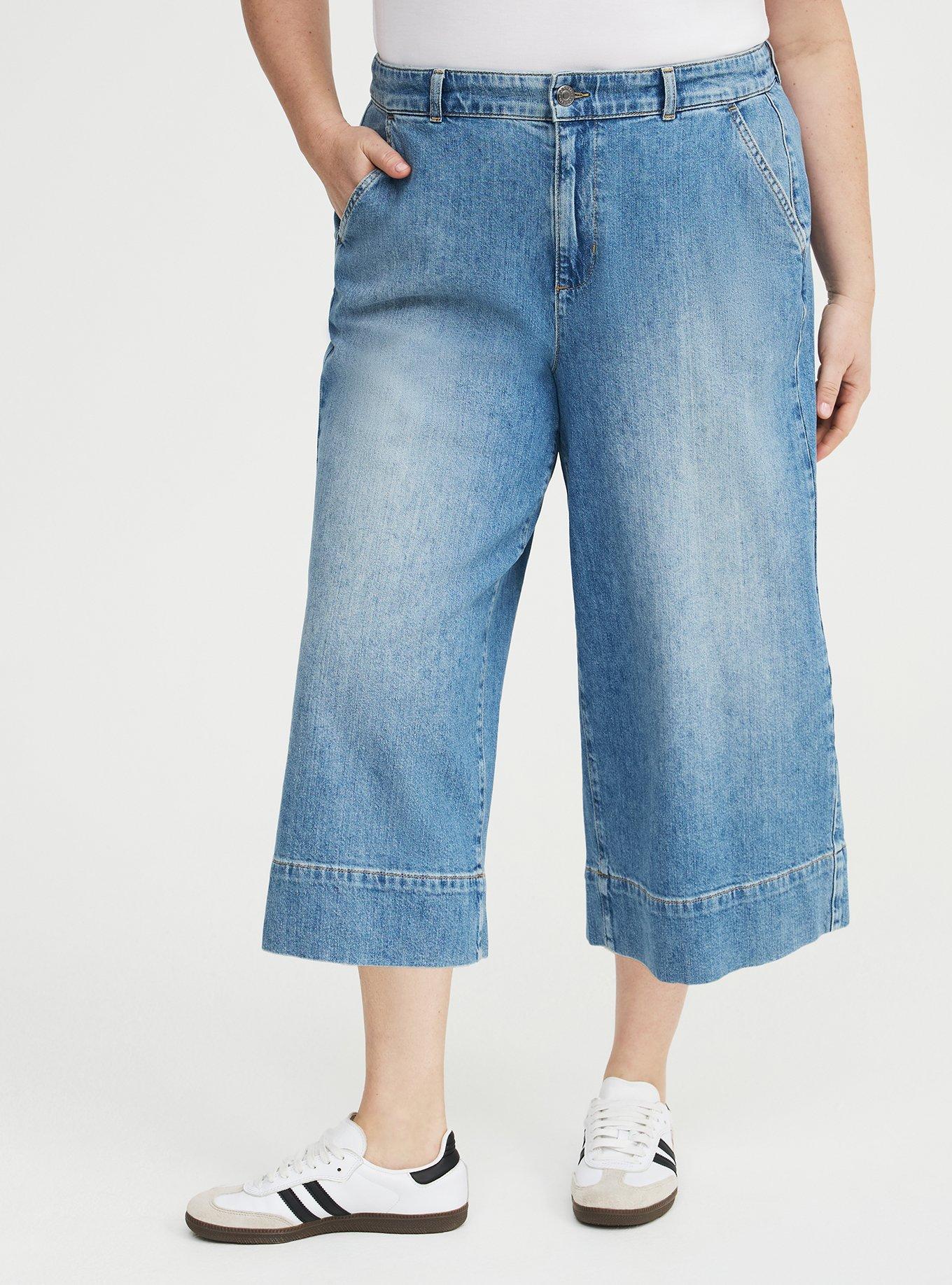 High-Rise Wide-Leg Denim Culotte, BLUE BLAZER, alternate