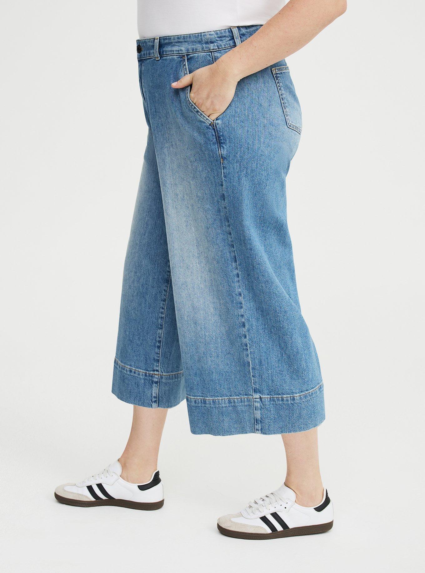 High-Rise Wide-Leg Denim Culotte, BLUE BLAZER, alternate