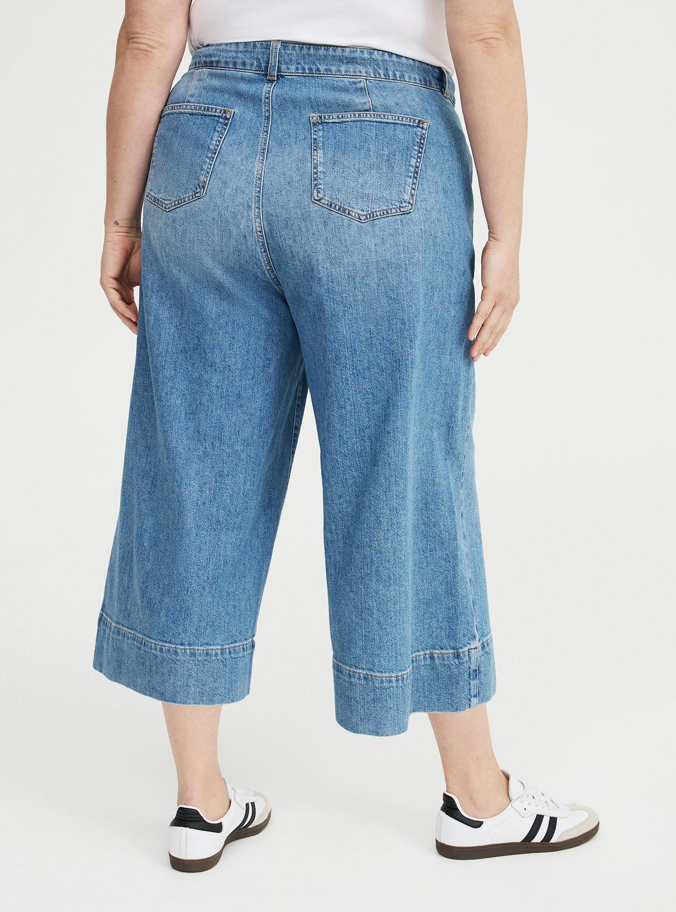 High-Rise Wide-Leg Denim Culotte, BLUE BLAZER, alternate