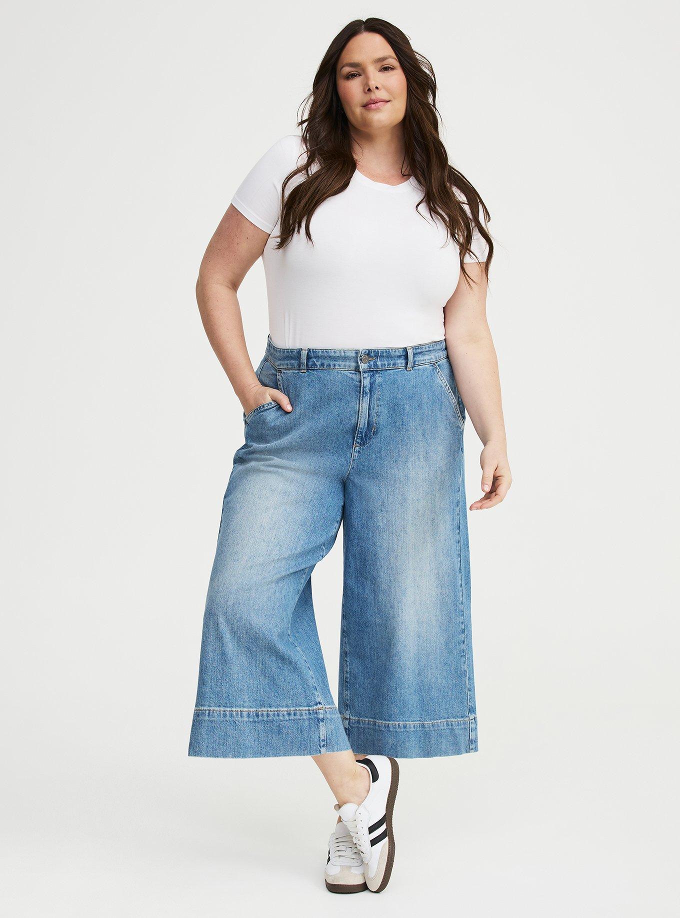 High-Rise Wide-Leg Denim Culotte, BLUE BLAZER, alternate