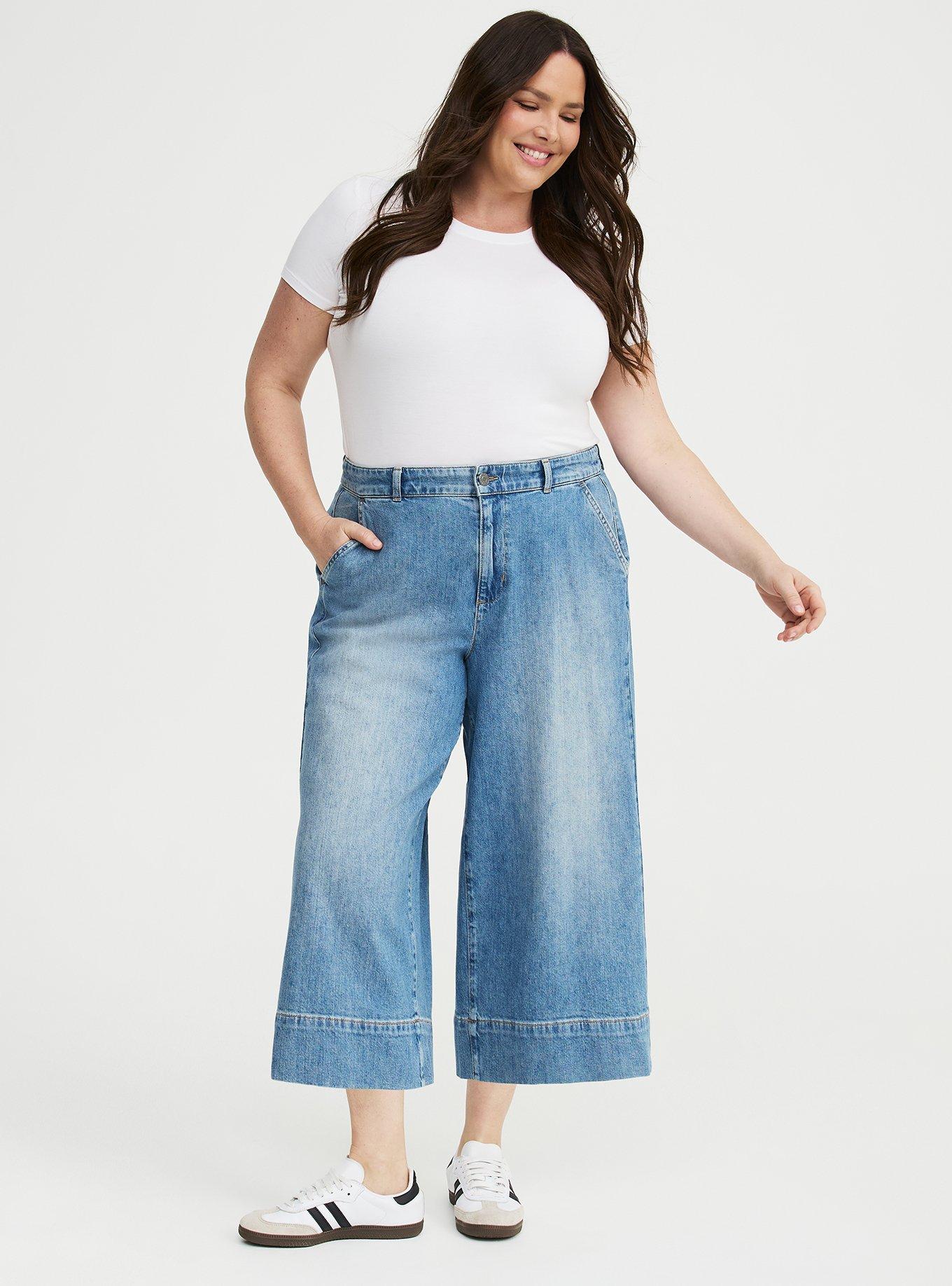 High-Rise Wide-Leg Denim Culotte, BLUE BLAZER, hi-res