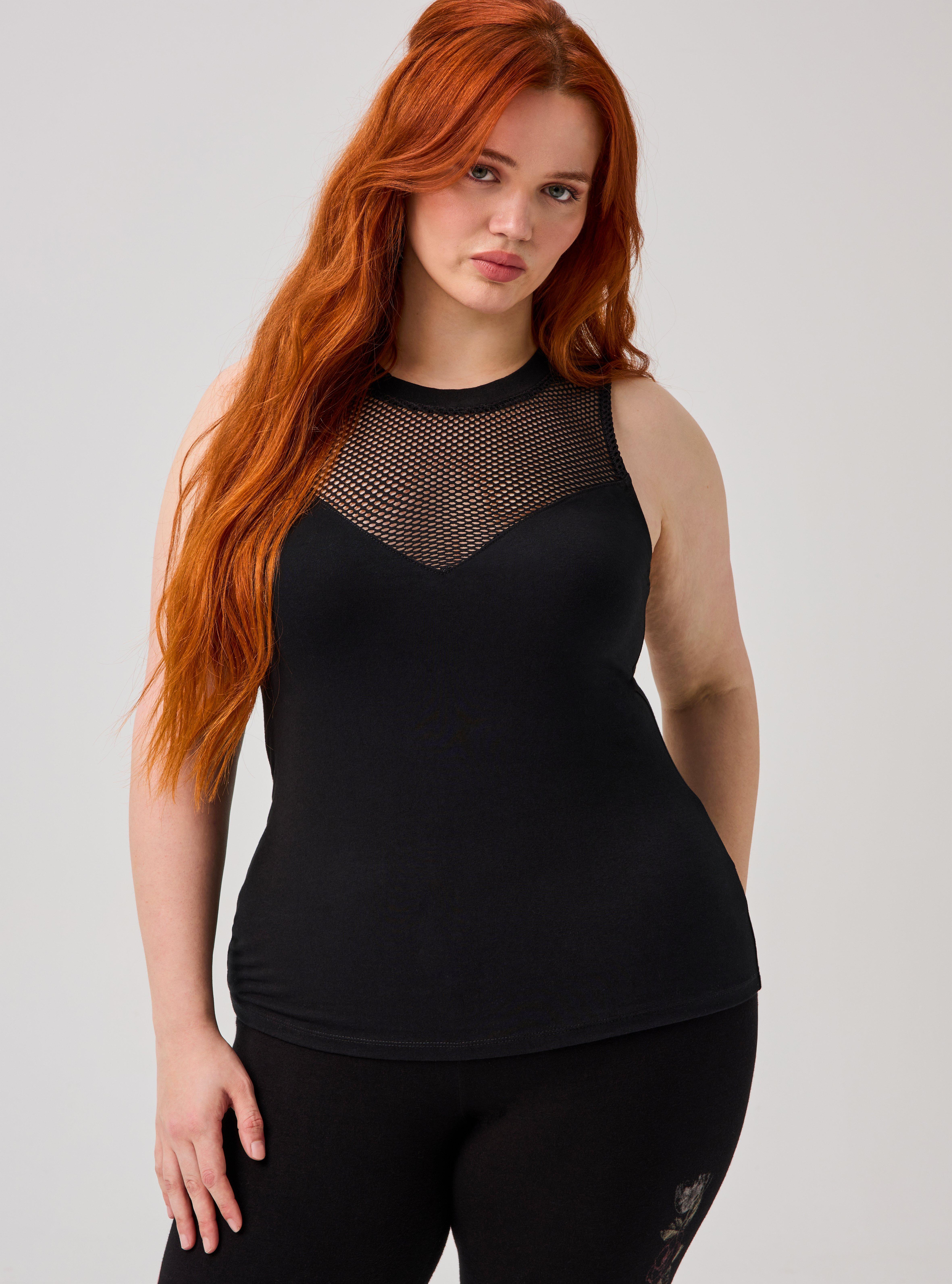 Nightfall Fishnet Detail Tank, DEEP BLACK, hi-res