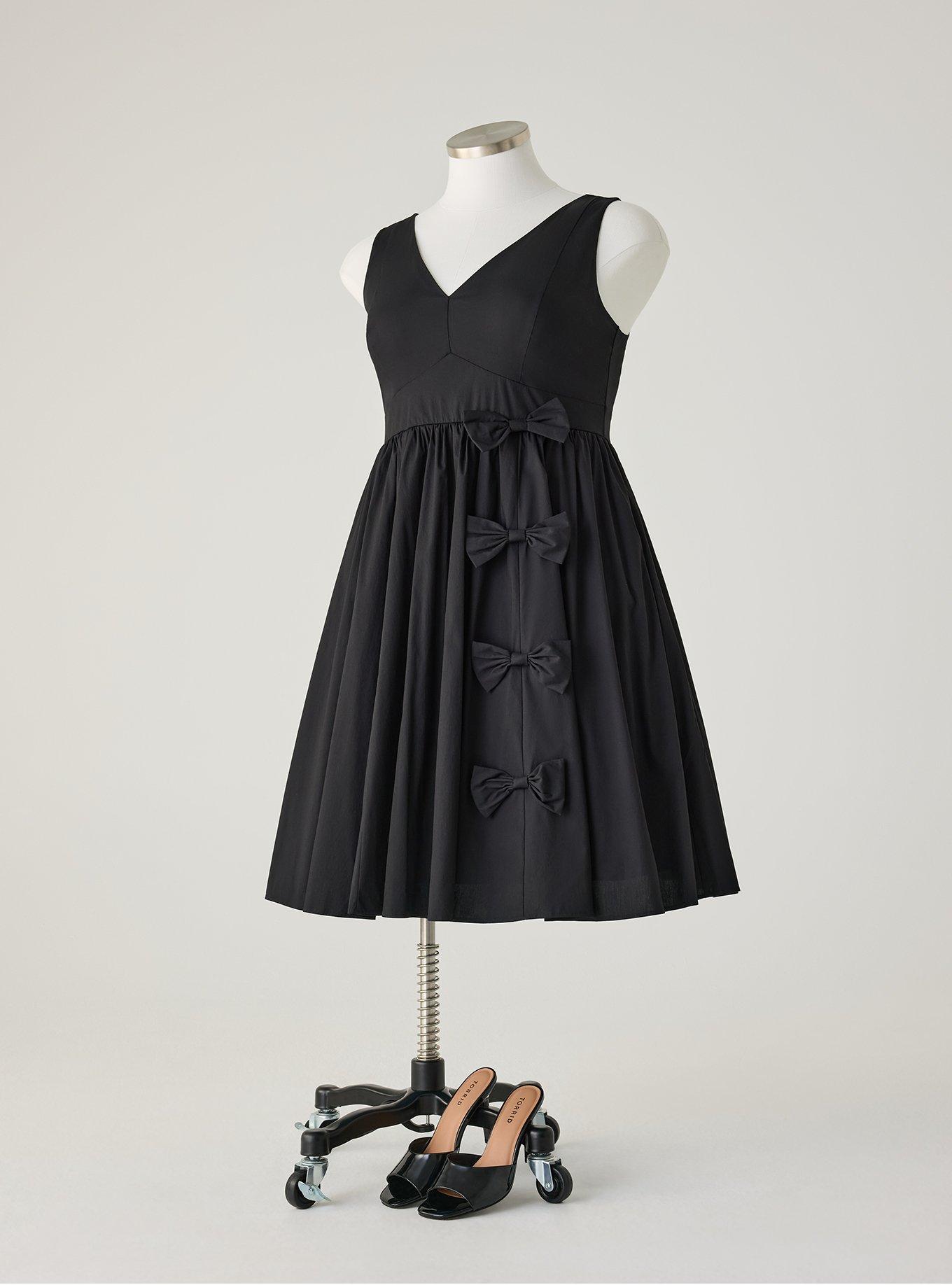 Retro Chic V-Neck Bow Dress, DEEP BLACK, hi-res