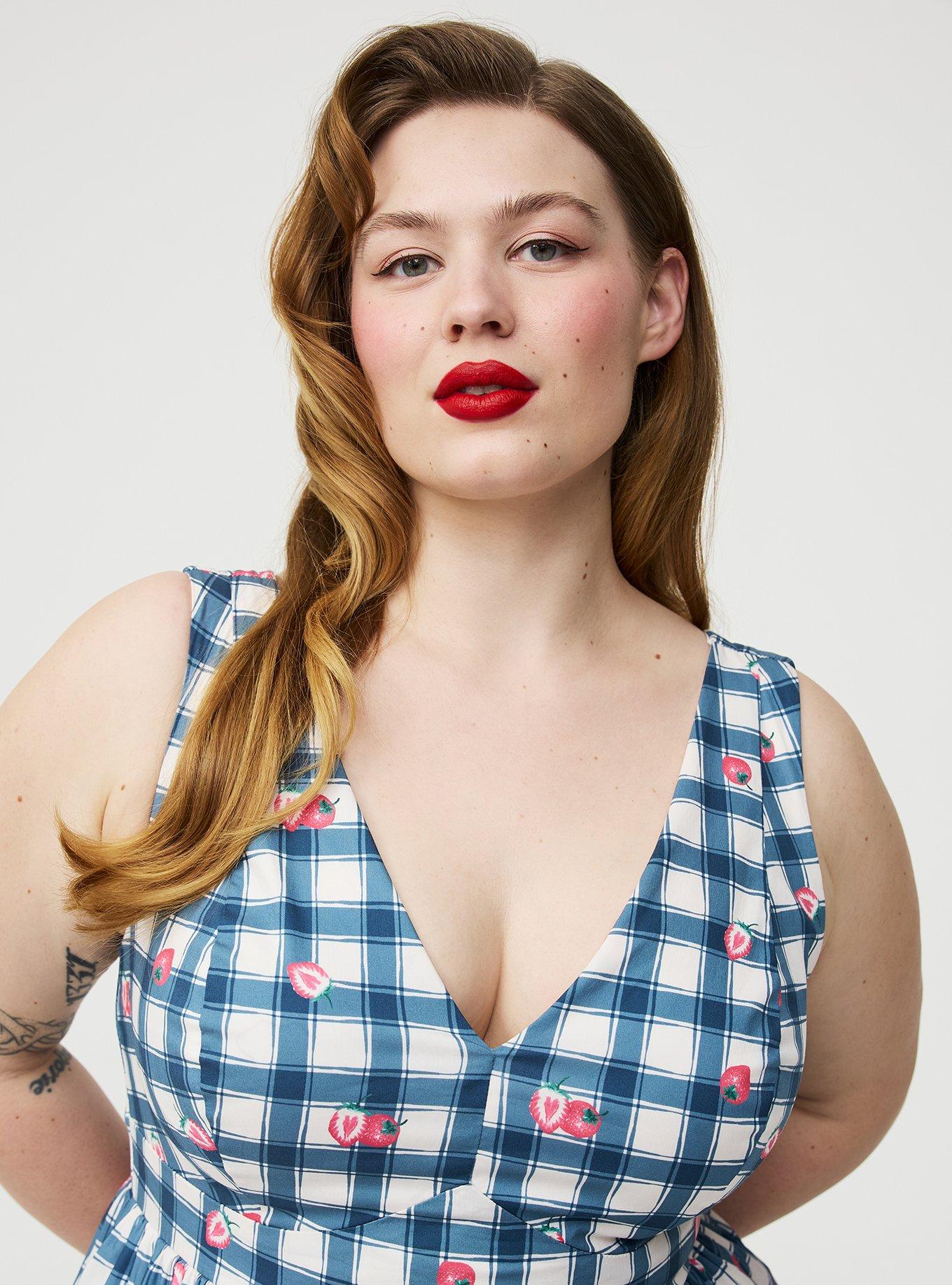 Retro Chic V-Neck Bow Dress, STRAWBABIES PLAID BLUE, alternate