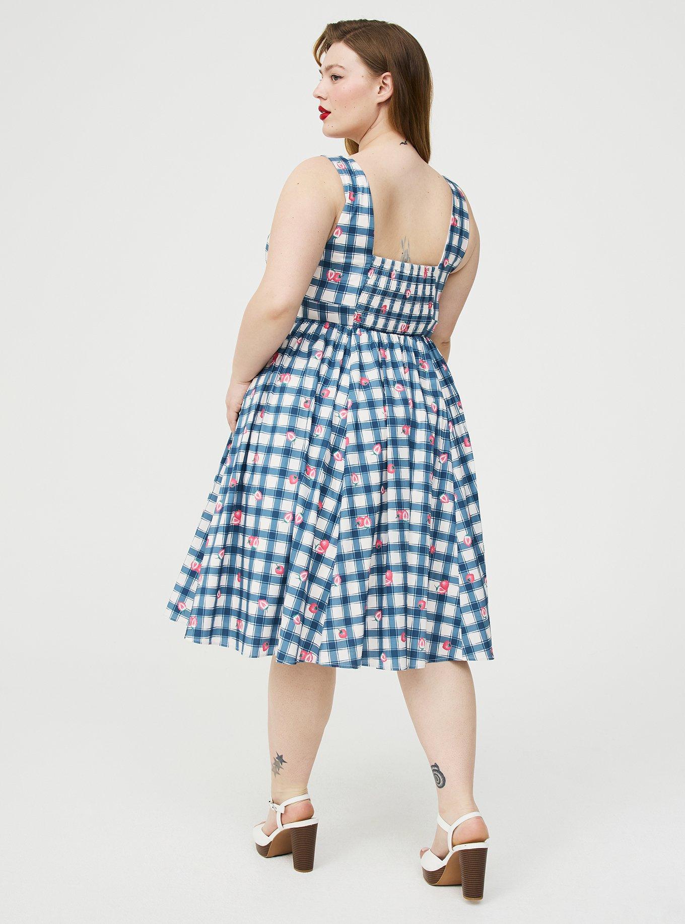 Retro Chic V-Neck Bow Dress, STRAWBABIES PLAID BLUE, alternate