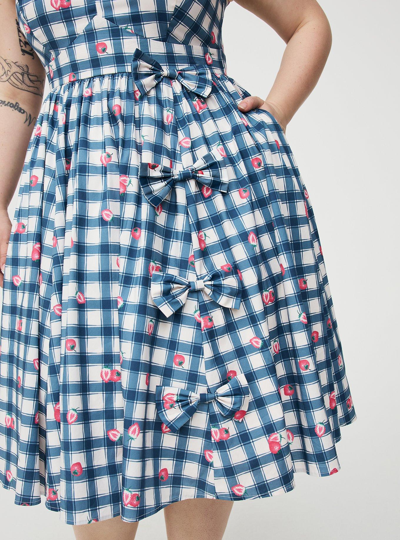 Retro Chic V-Neck Bow Dress, STRAWBABIES PLAID BLUE, alternate