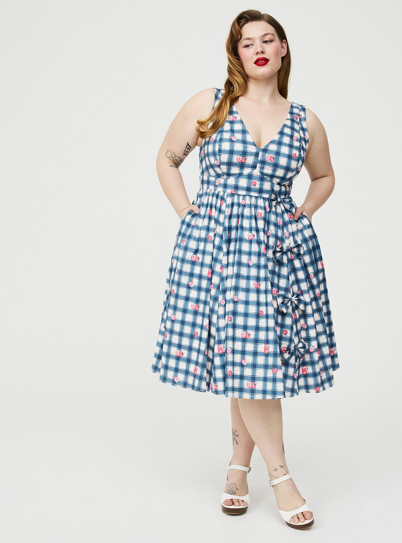 Retro Chic V-Neck Bow Dress, STRAWBABIES PLAID BLUE, alternate