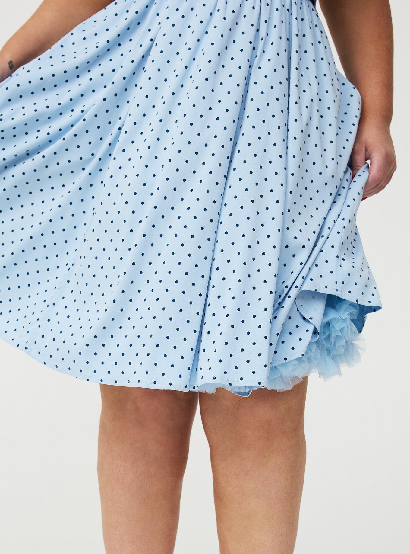 Retro Chic Flutter Sleeve Bow Neck Dress, MIDNIGHT DOTS BLUE, alternate