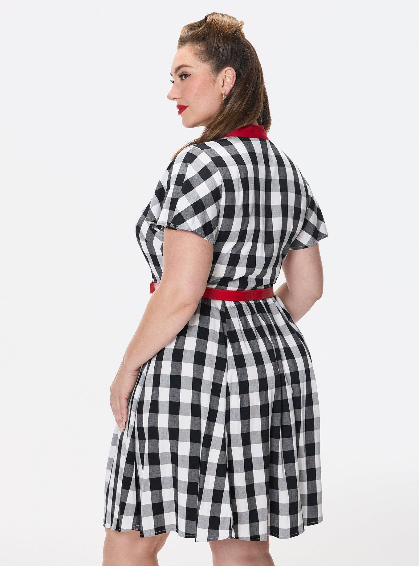 Retro Chic Bow Neck Mini Dress, SPROUT GINGHAM BLACK, alternate