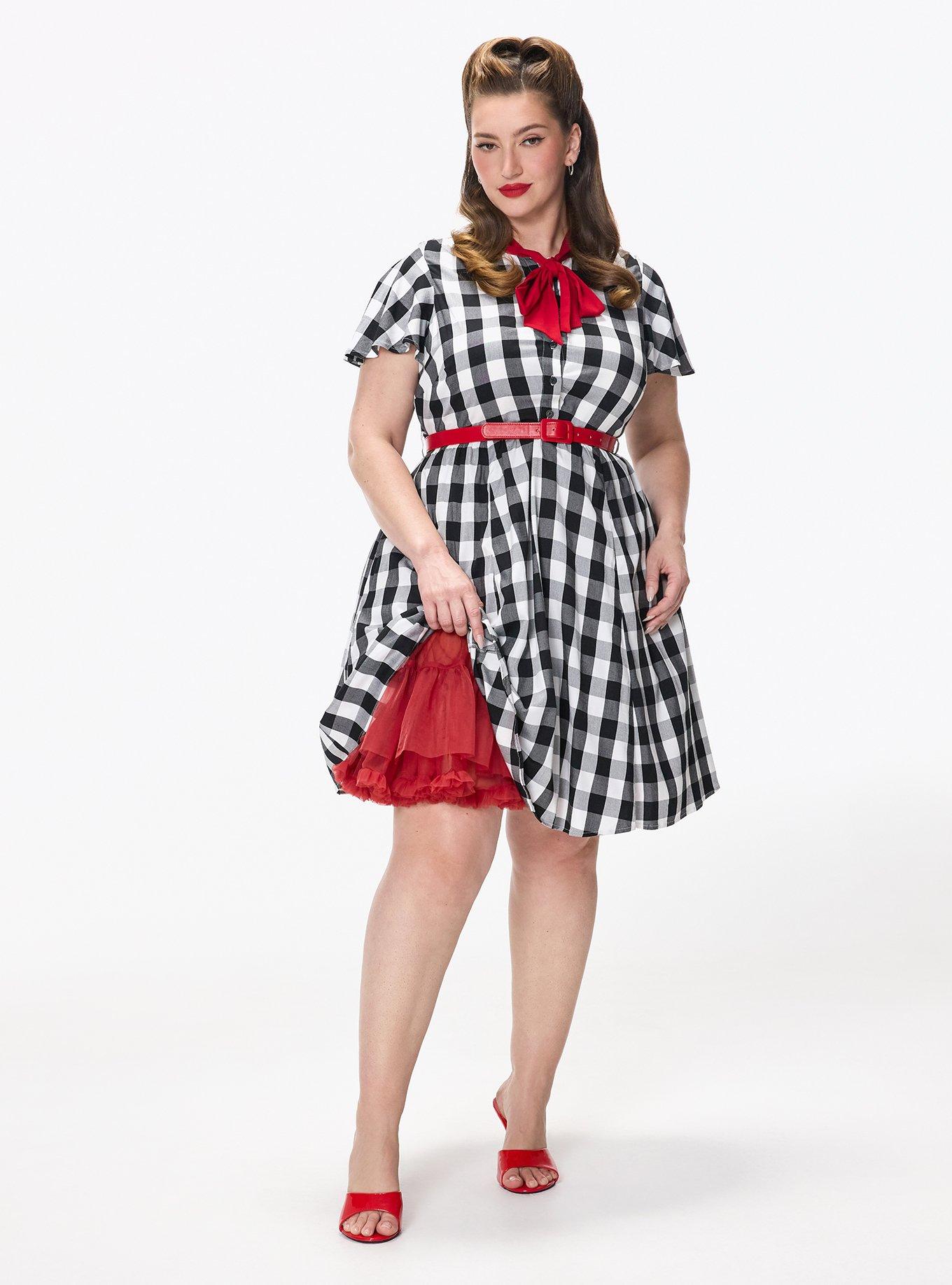 Retro Chic Bow Neck Mini Dress, SPROUT GINGHAM BLACK, alternate