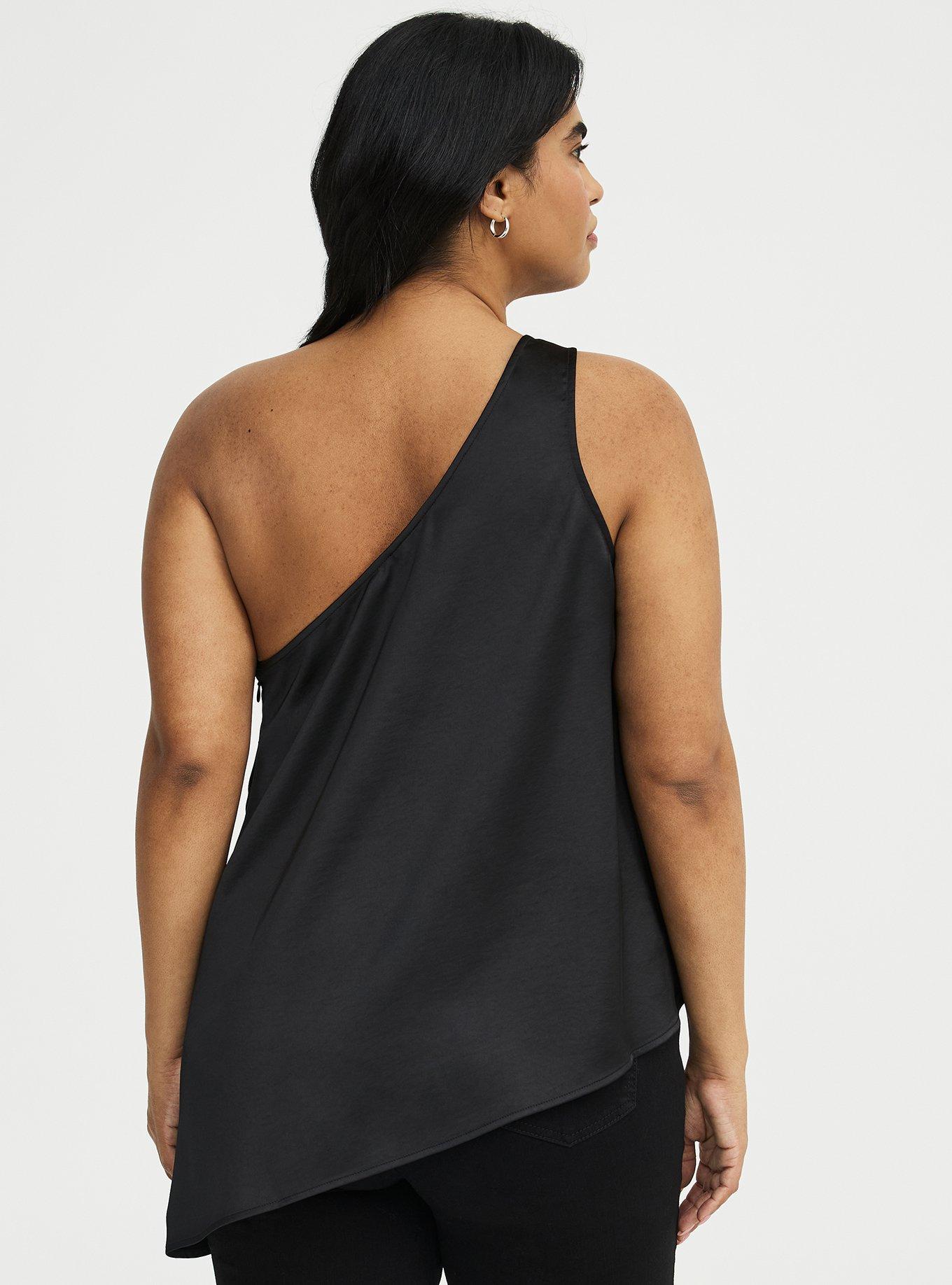 Satin One Shoulder Top, DEEP BLACK, alternate