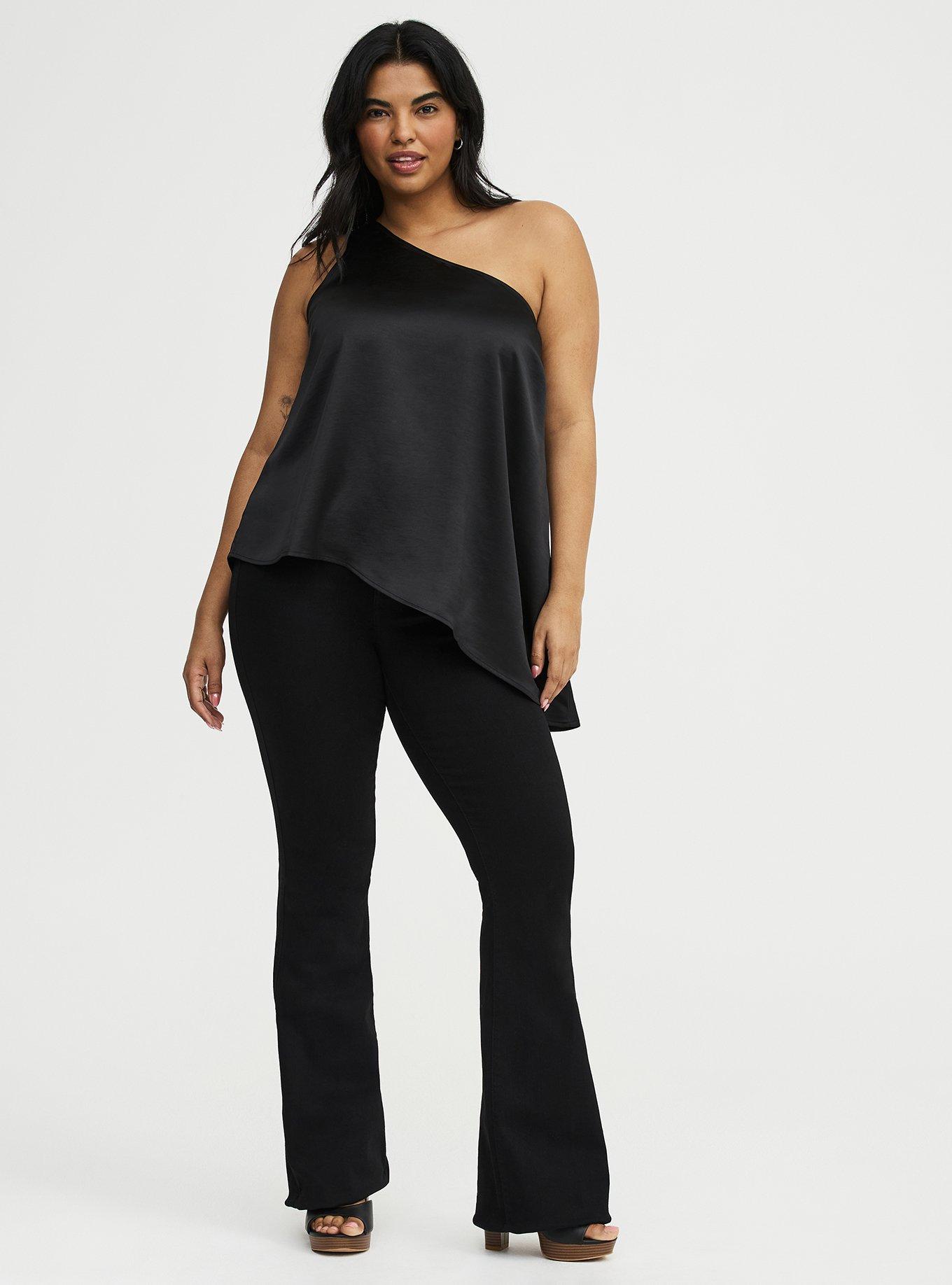 Satin One Shoulder Top, DEEP BLACK, alternate