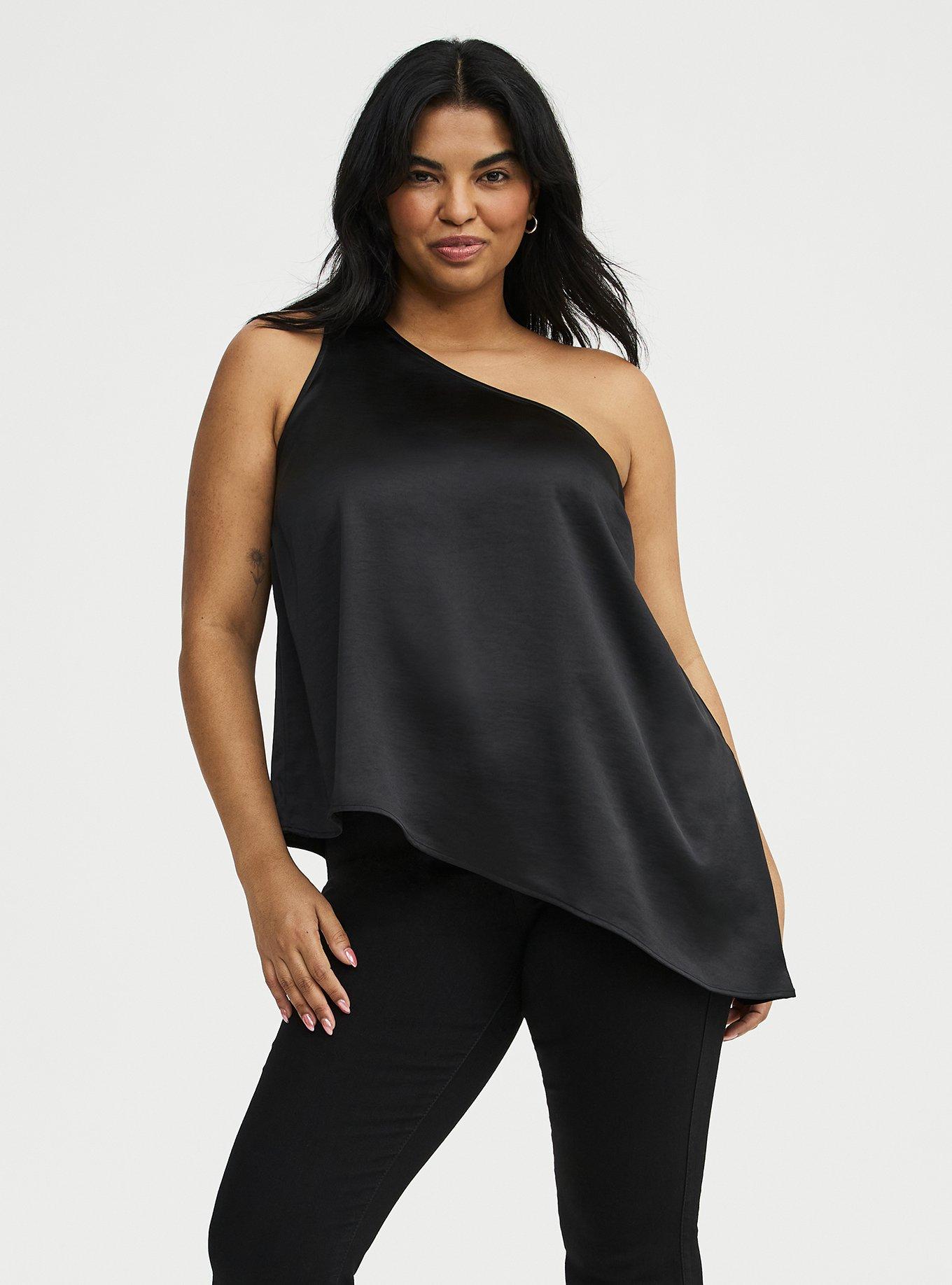 Satin One Shoulder Top, DEEP BLACK, alternate