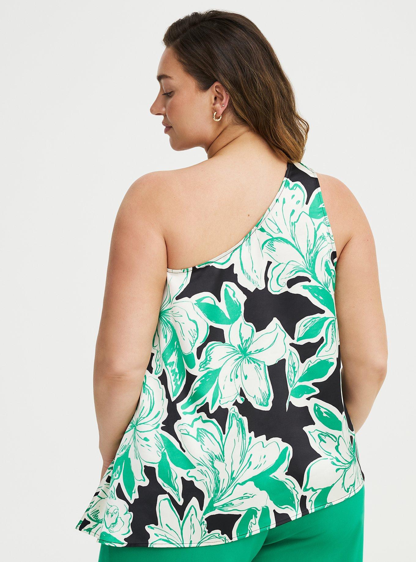 Satin One Shoulder Top, SKETCHED LILLIES FLORAL BLACK, alternate