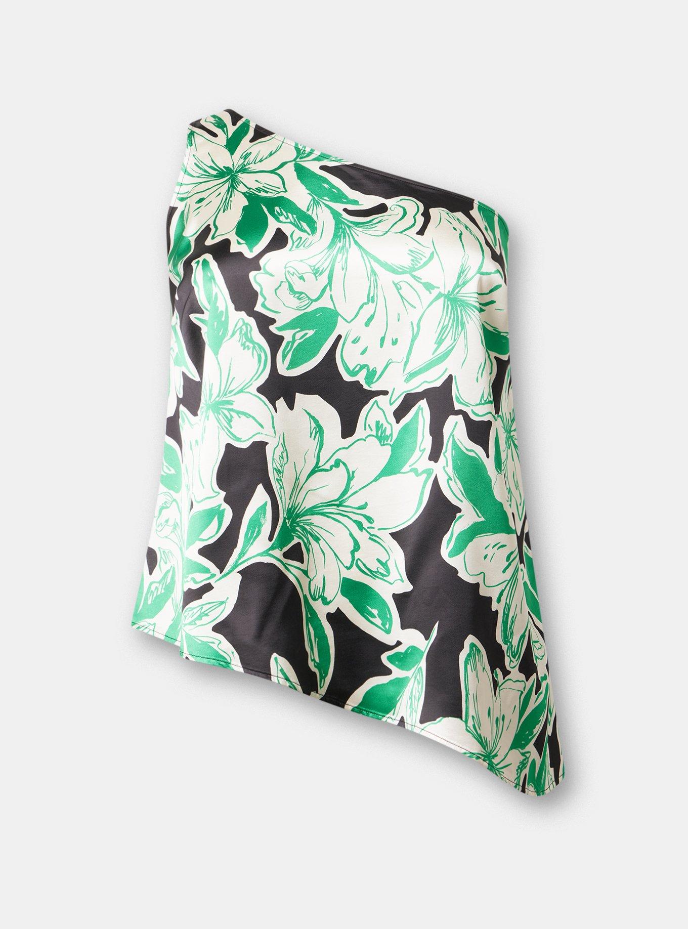 Satin One Shoulder Top, SKETCHED LILLIES FLORAL BLACK, hi-res