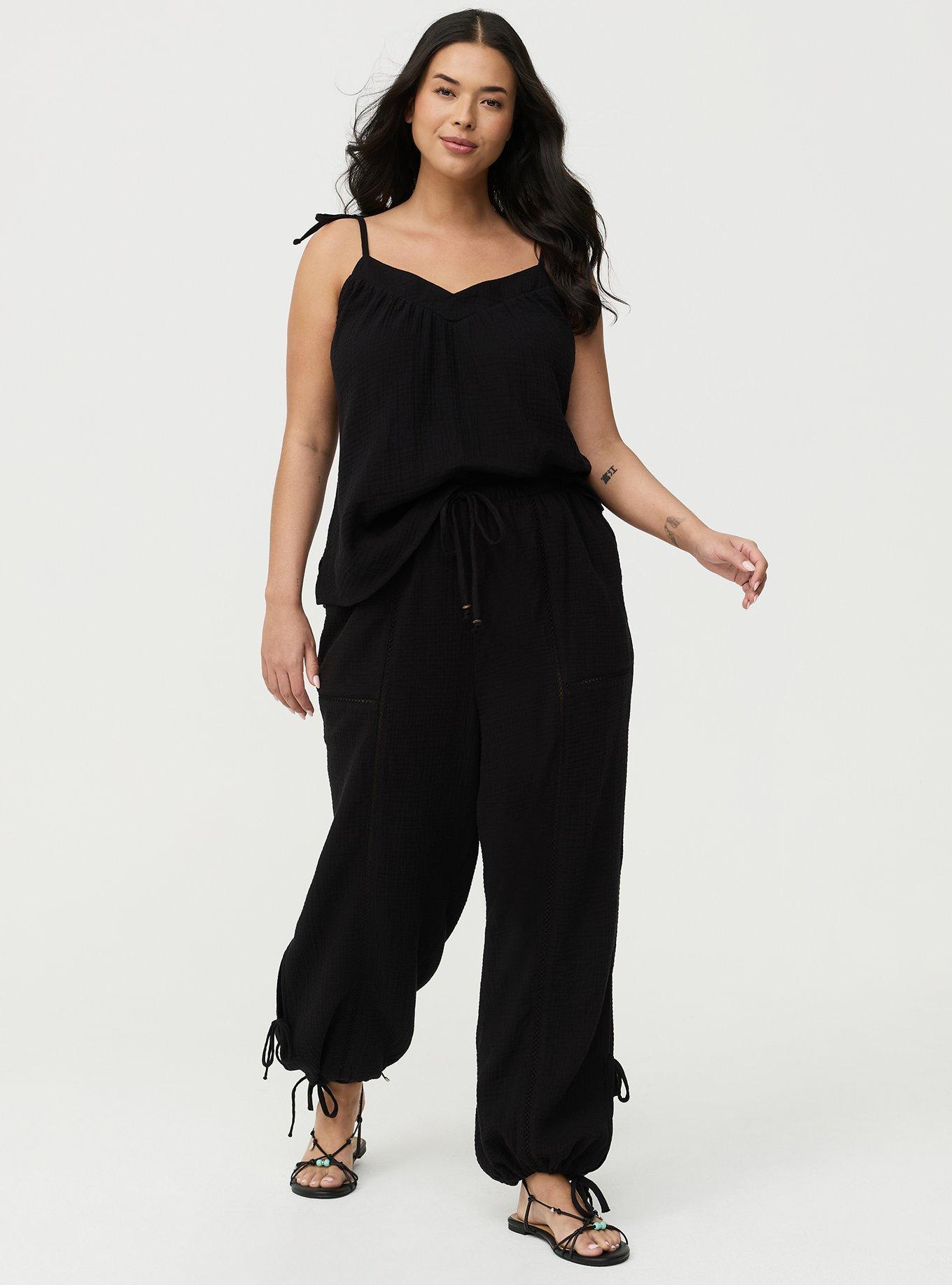 Gauze Tie Strap Cami, DEEP BLACK, alternate