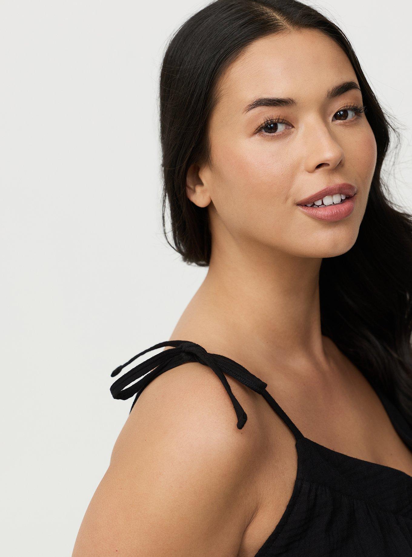 Gauze Tie Strap Cami, DEEP BLACK, alternate