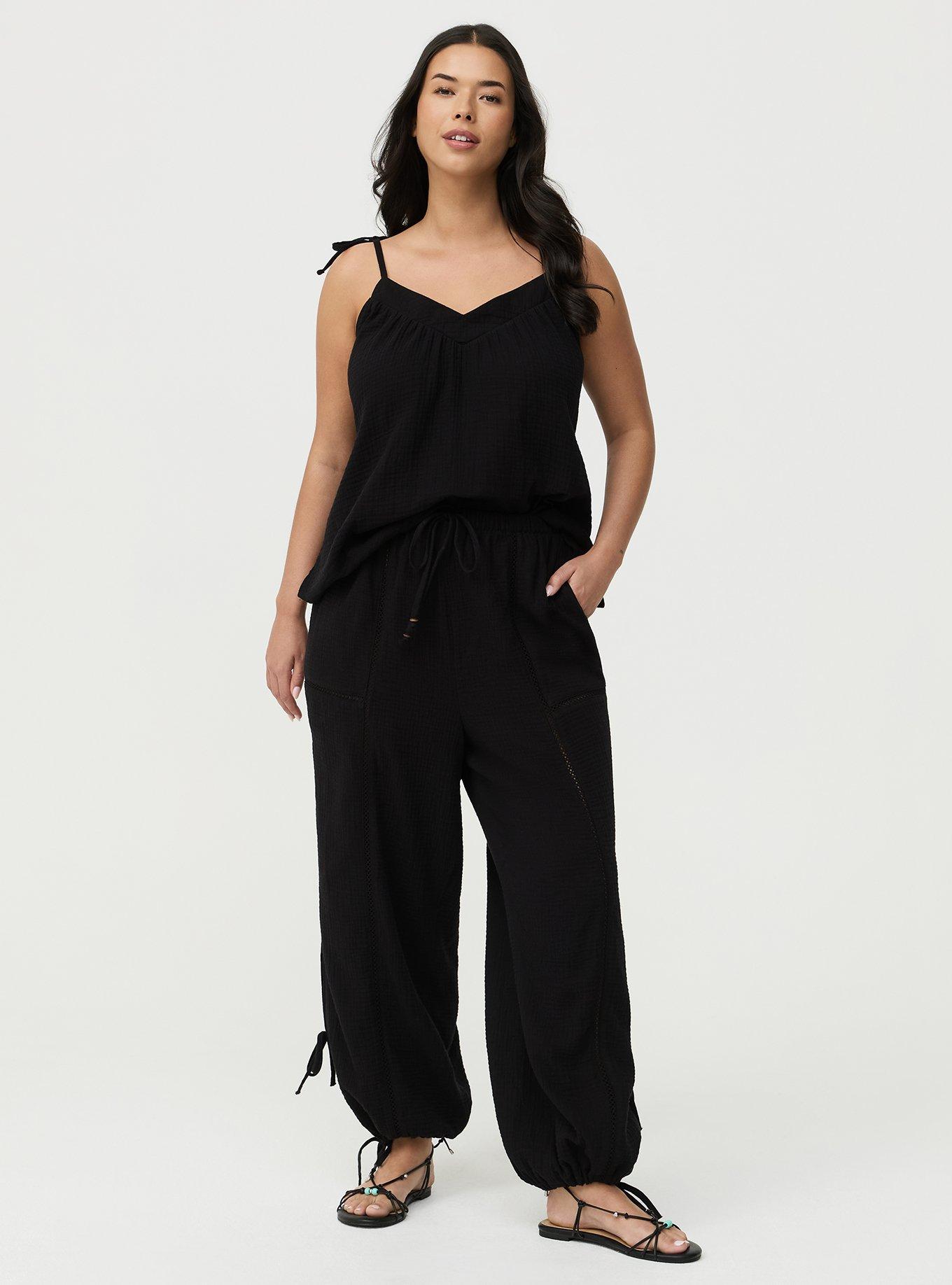 Gauze Tie Strap Cami, DEEP BLACK, alternate