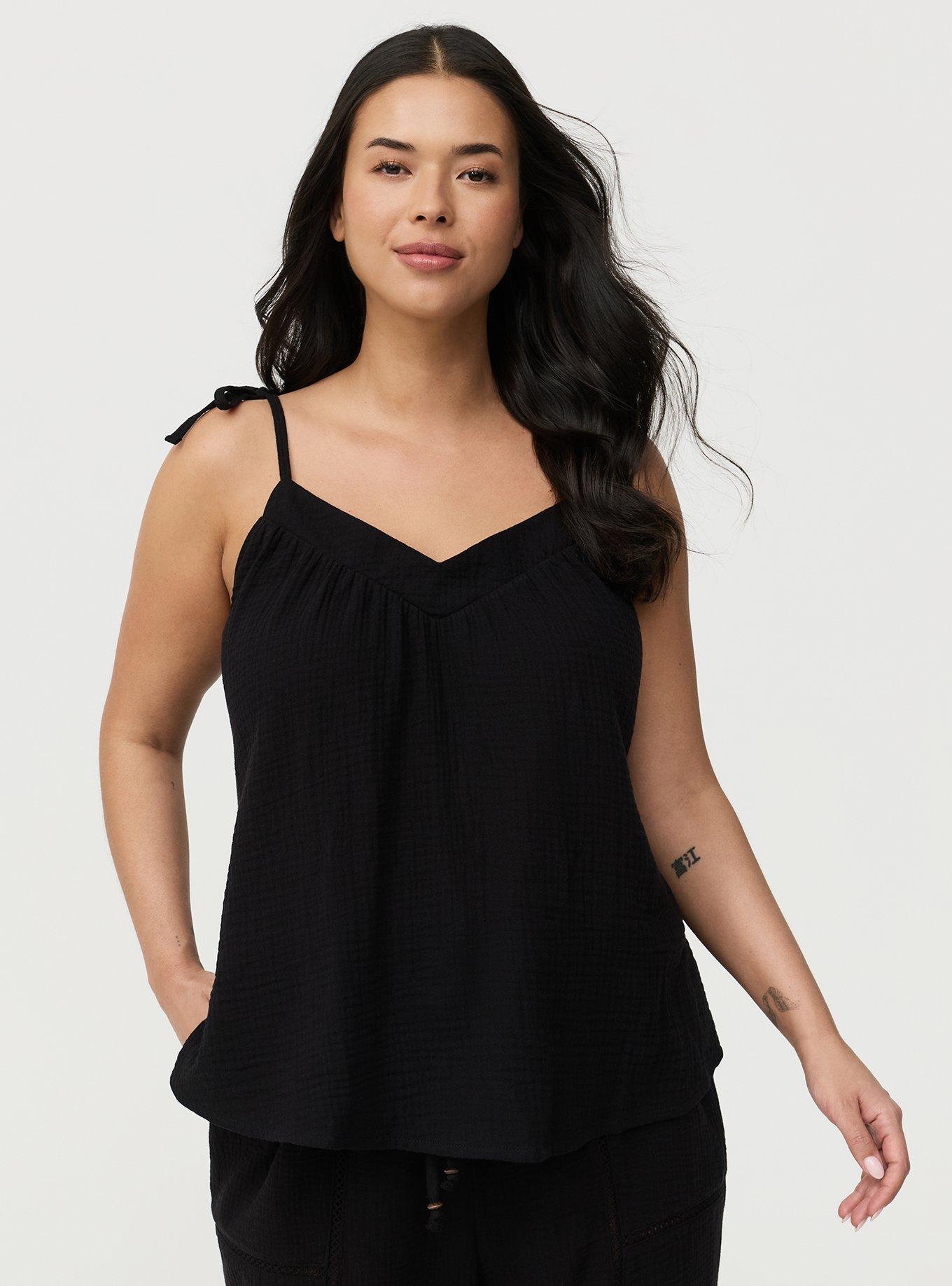 Gauze Tie Strap Cami, DEEP BLACK, hi-res