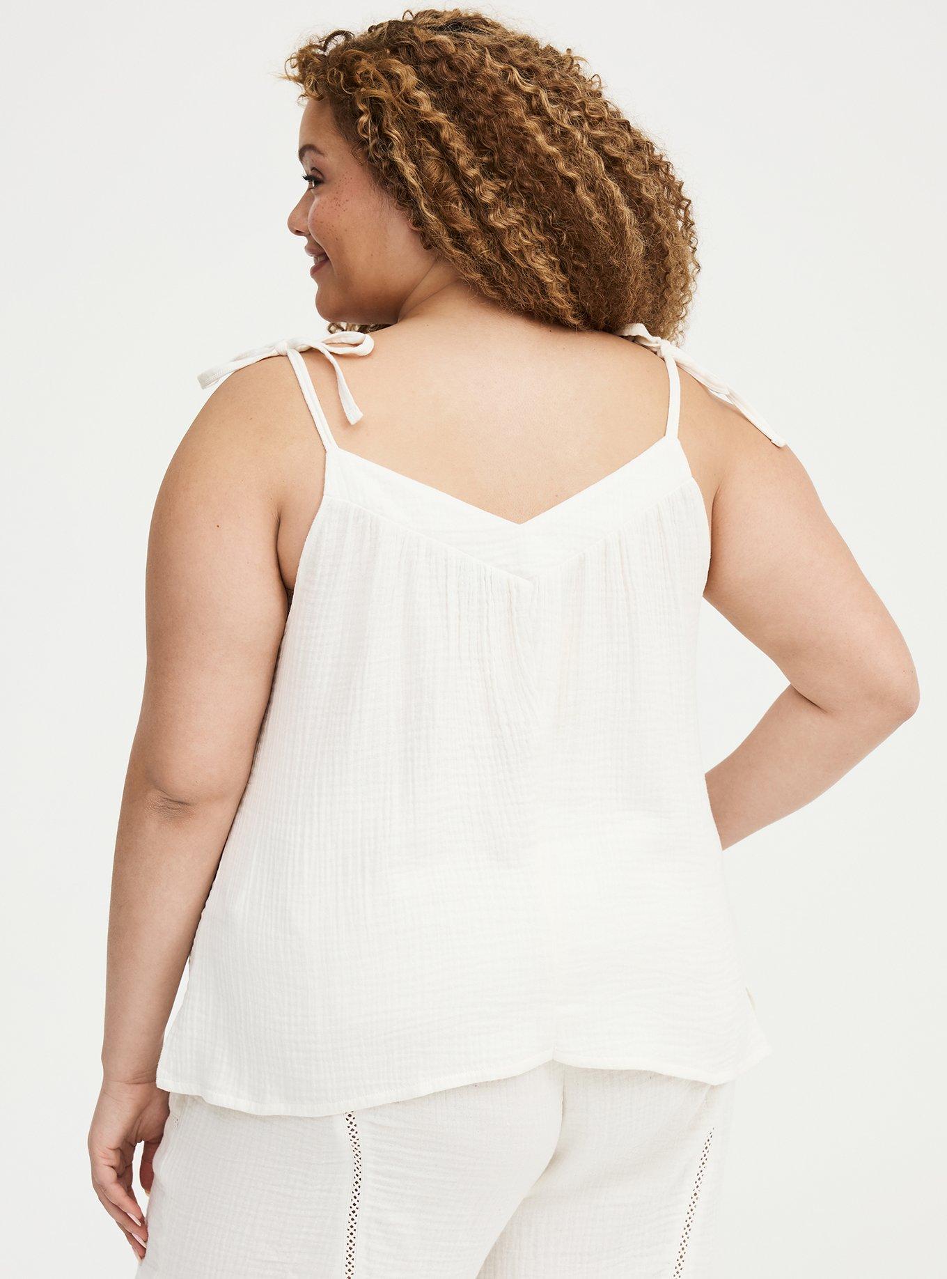 Gauze Tie Strap Cami, WHISPER WHITE, alternate