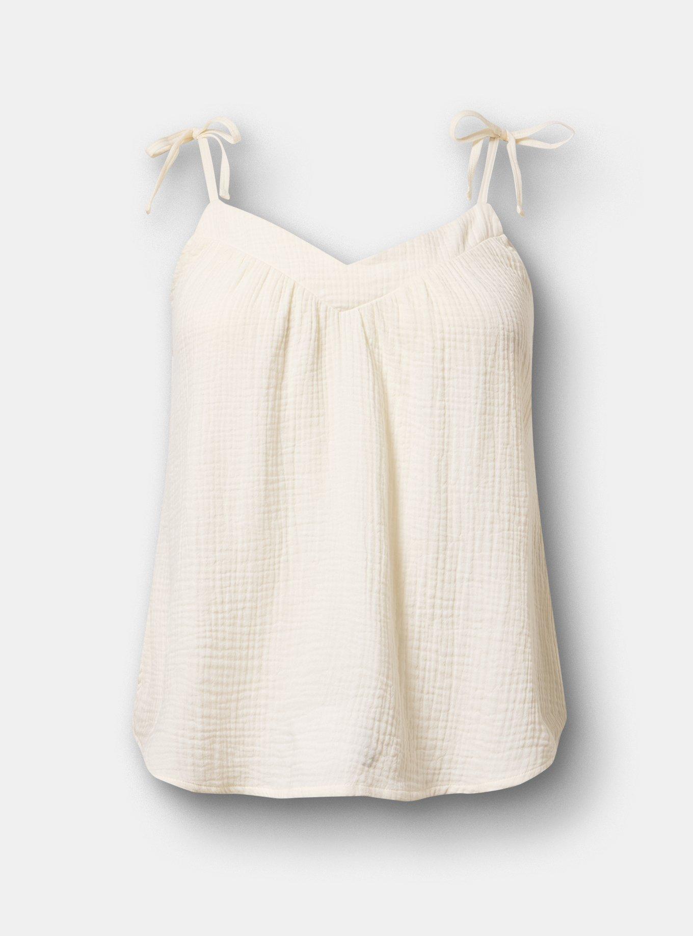 Gauze Tie Strap Cami, WHISPER WHITE, hi-res