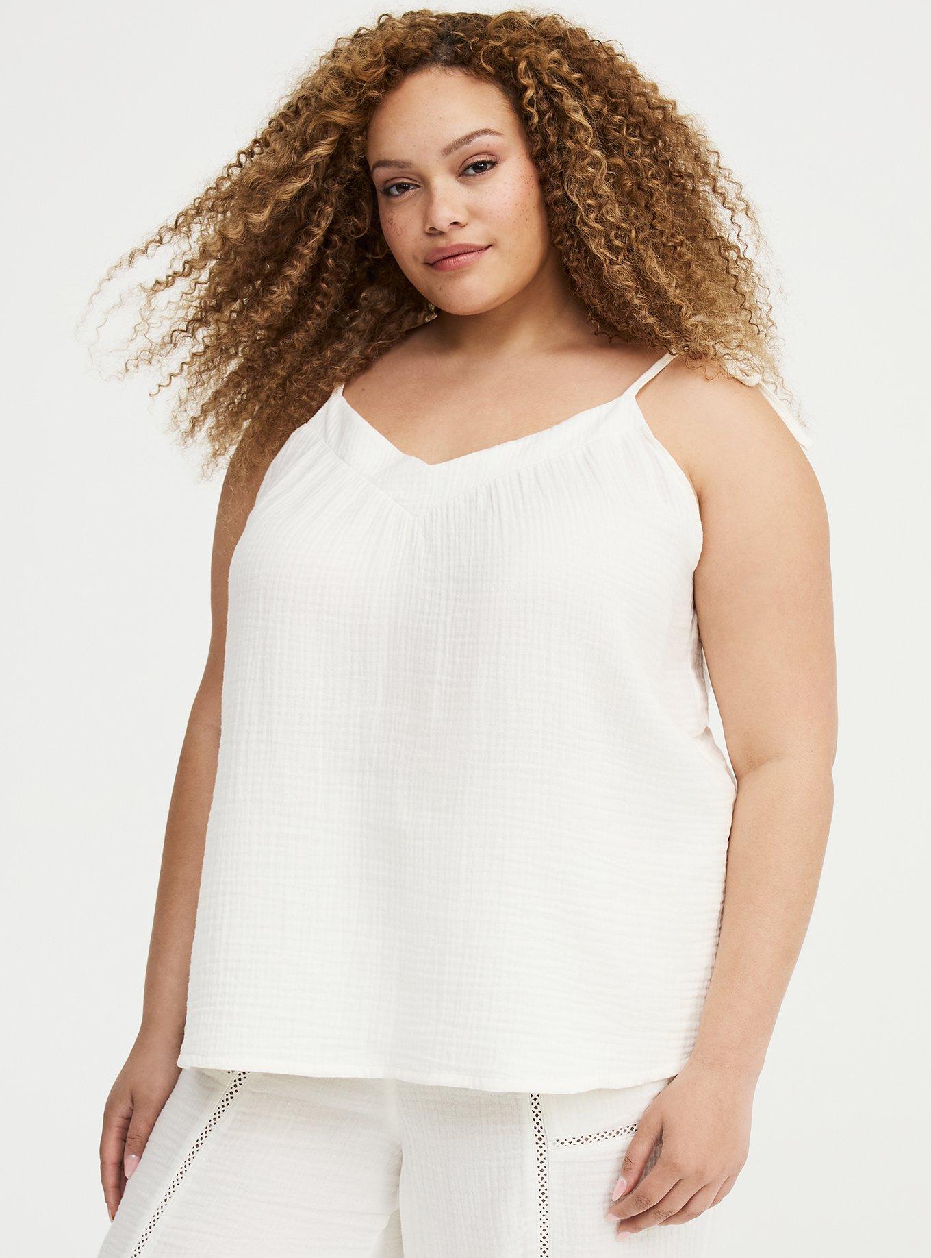 Gauze Tie Strap Cami, WHISPER WHITE, hi-res
