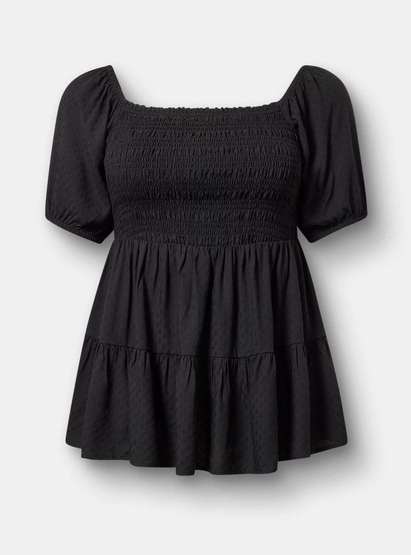 Challis Smocked Babydoll, DEEP BLACK, hi-res