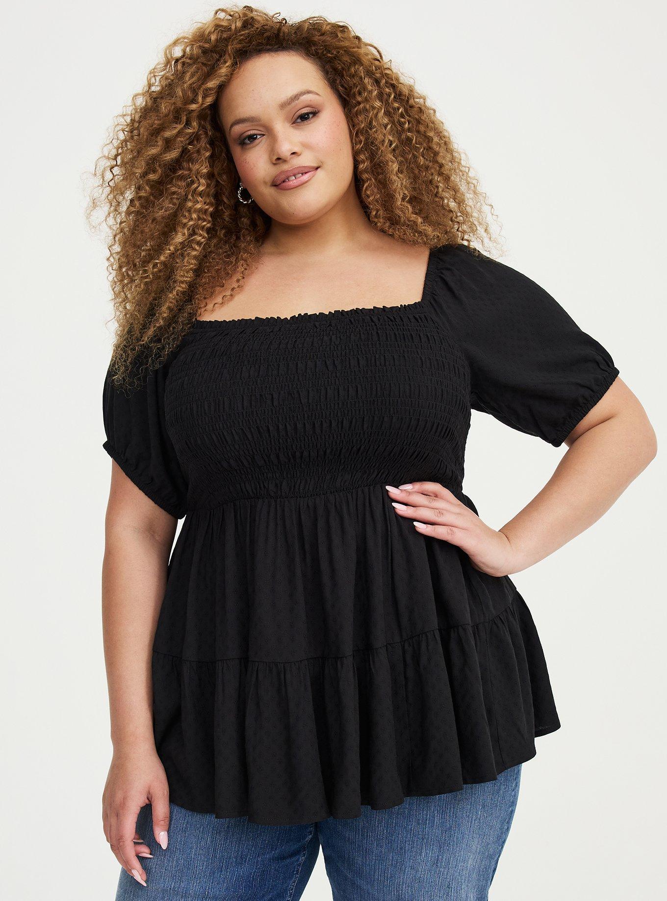 Challis Smocked Babydoll, DEEP BLACK, hi-res