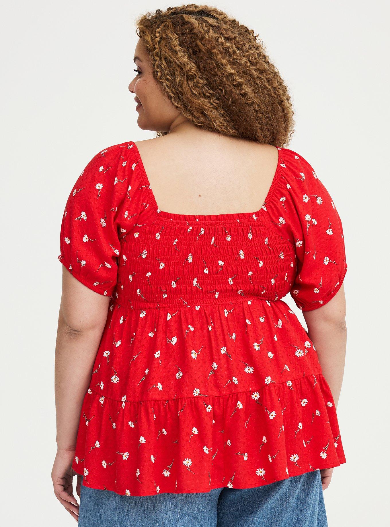 Challis Smocked Babydoll, DARA DAISIES FLORAL RED, alternate