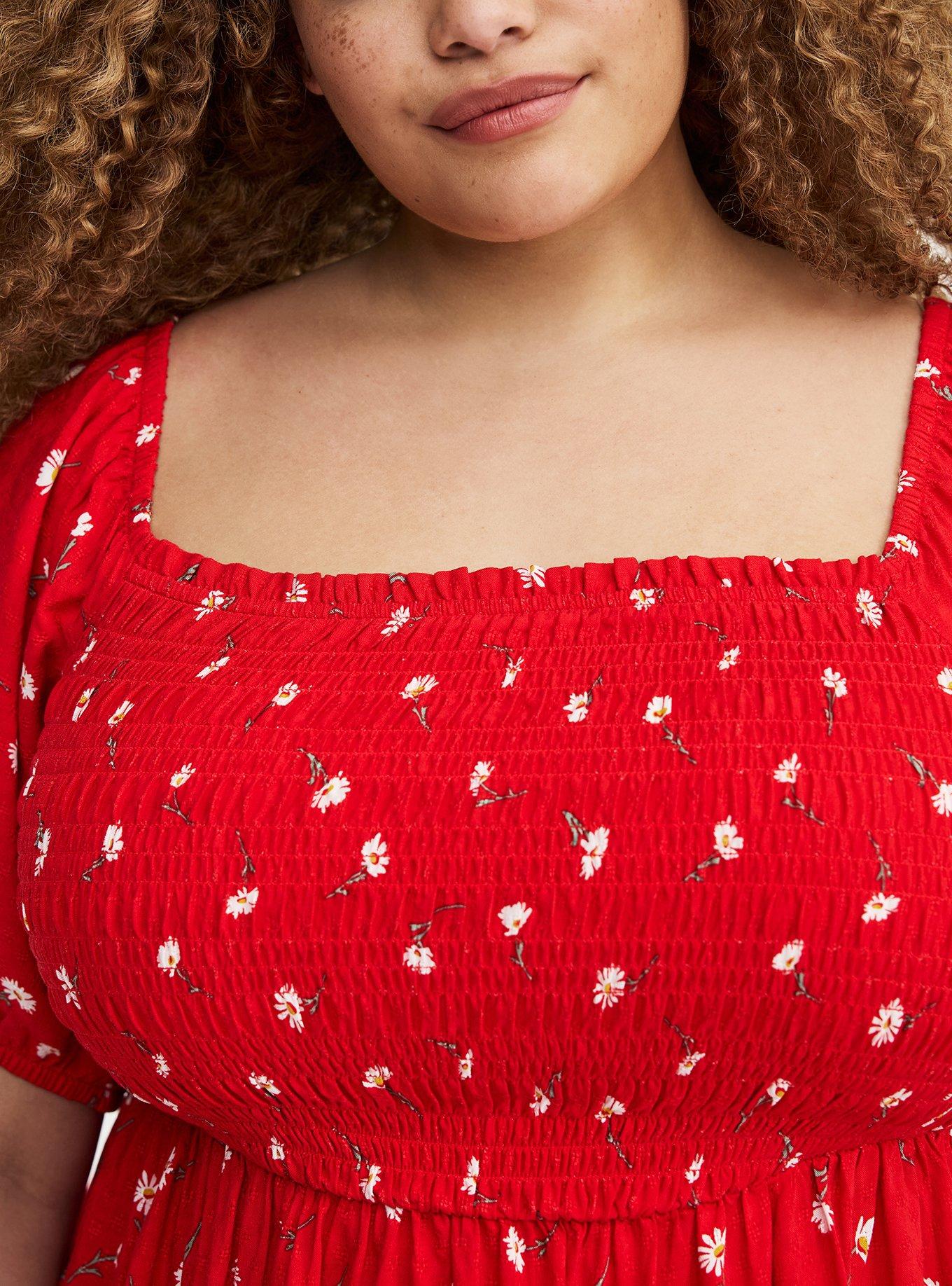 Challis Smocked Babydoll, DARA DAISIES FLORAL RED, alternate